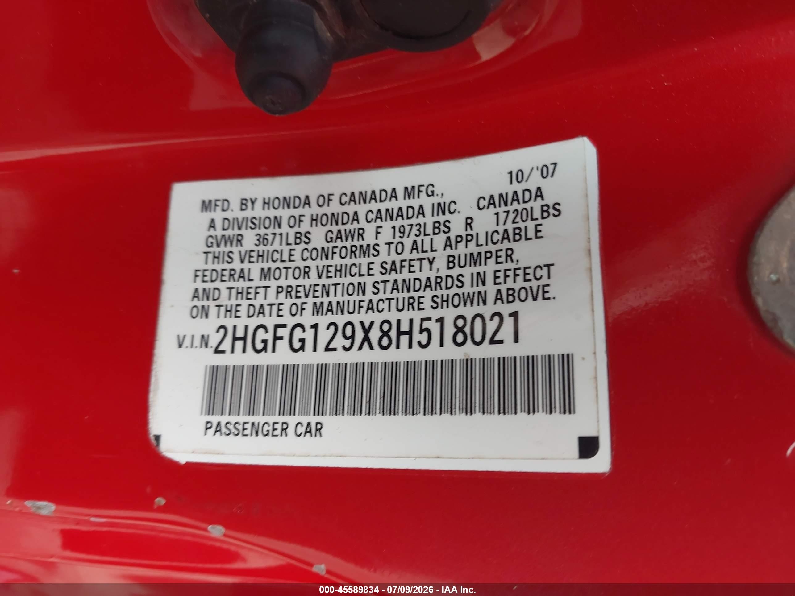 2008 Honda Civic Ex-l Красный vin: 2HGFG129X8H518021