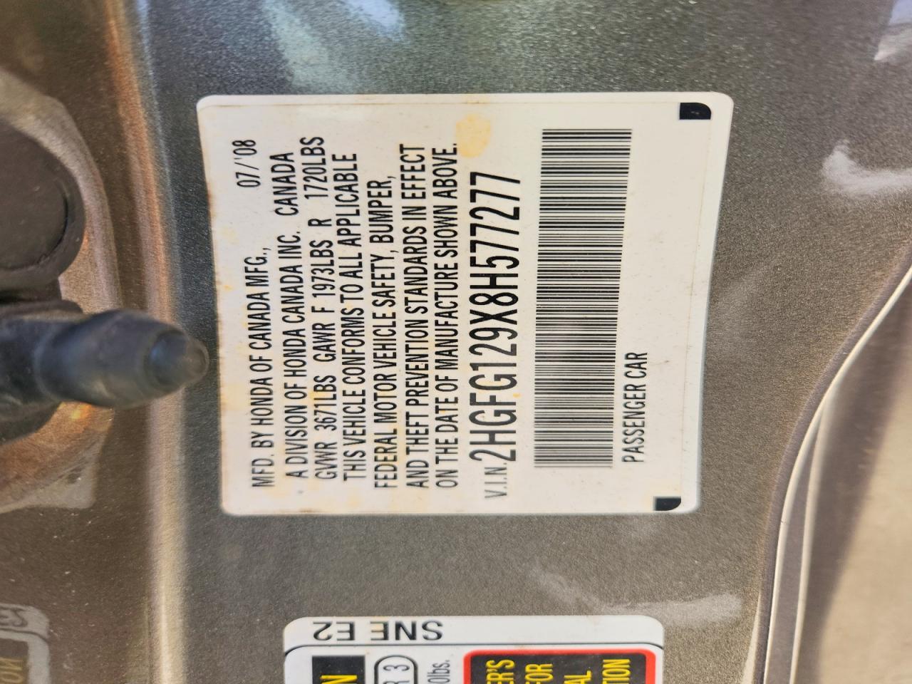 2008 Honda Civic Exl Gray vin: 2HGFG129X8H577277