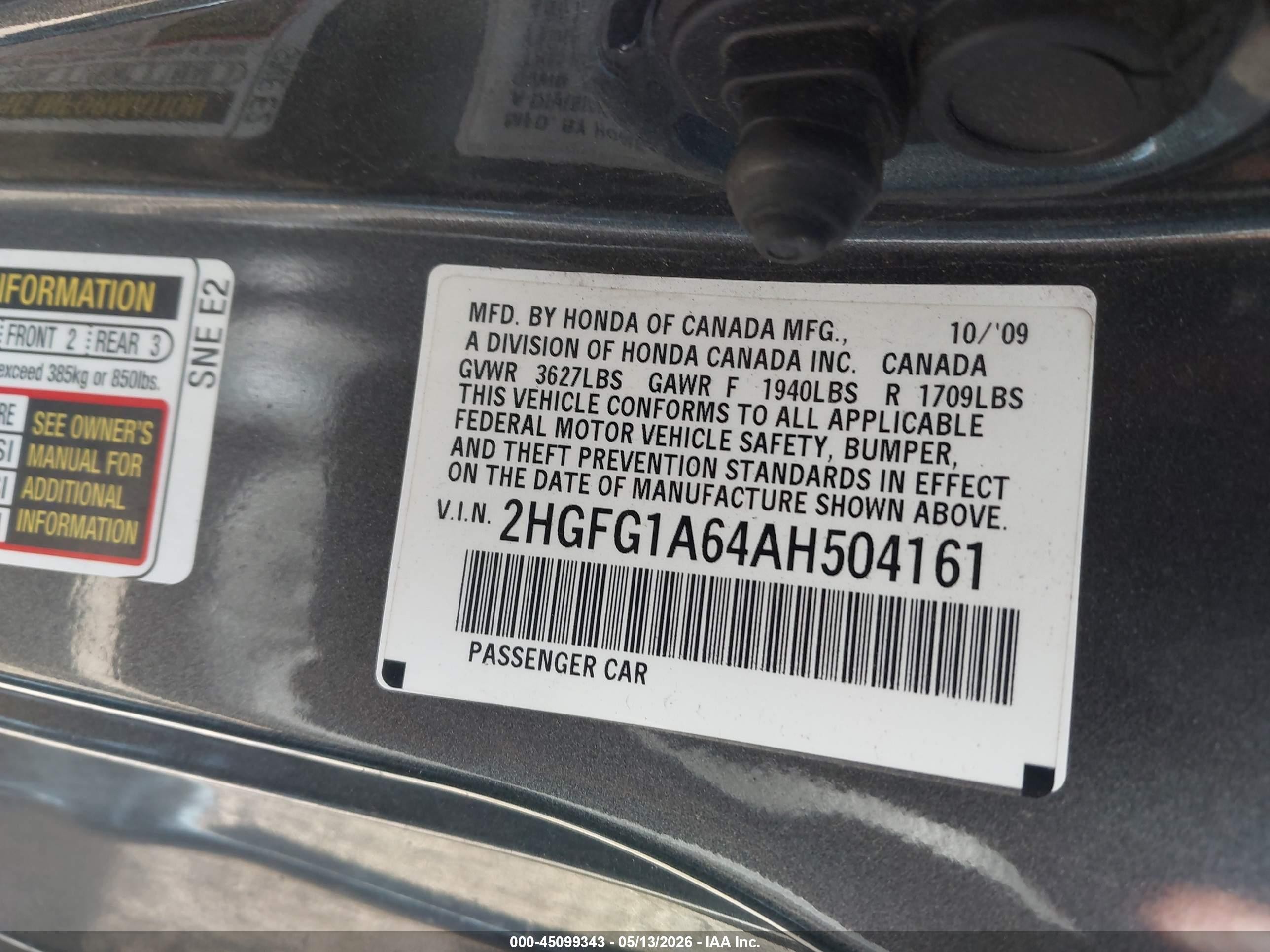 2010 Honda Civic Lx Gray vin: 2HGFG1A64AH504161