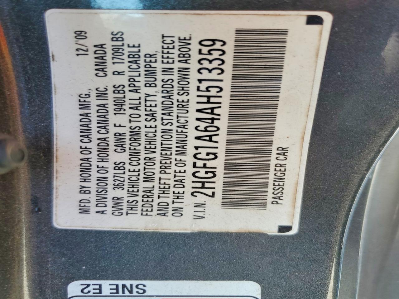 2010 Honda Civic Lx Gray vin: 2HGFG1A64AH513359