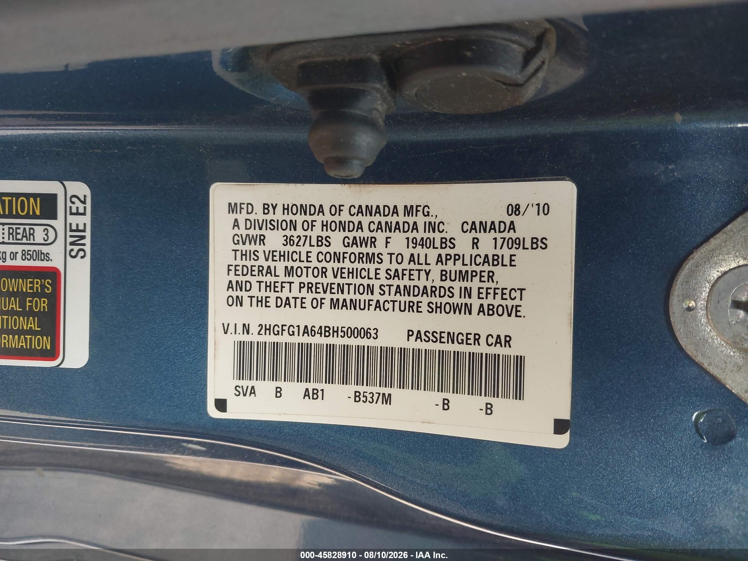 2011 Honda Civic Lx Blue vin: 2HGFG1A64BH500063