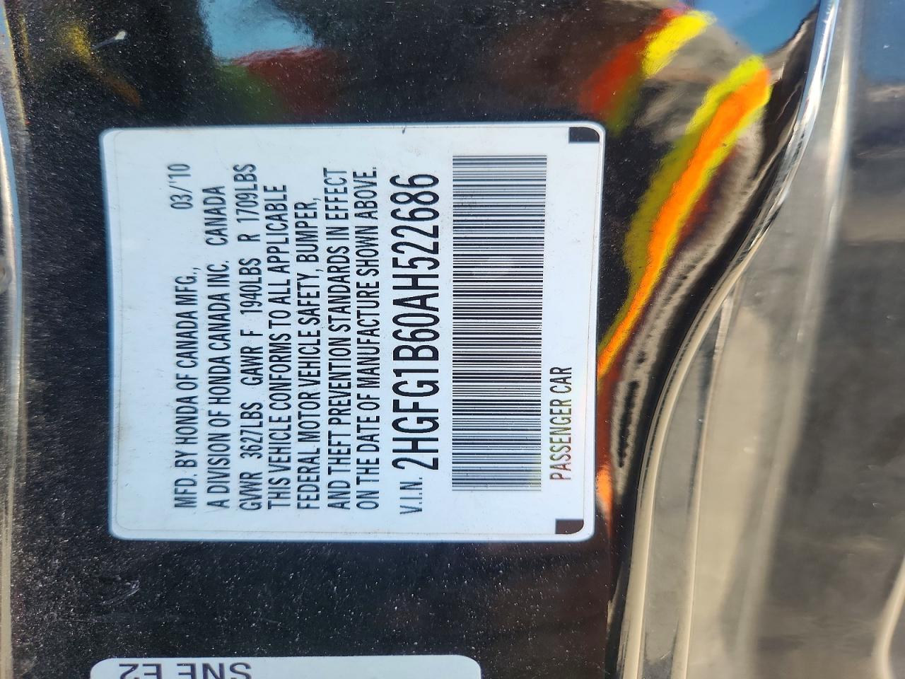 2010 Honda Civic Lx Black vin: 2HGFG1B60AH522686