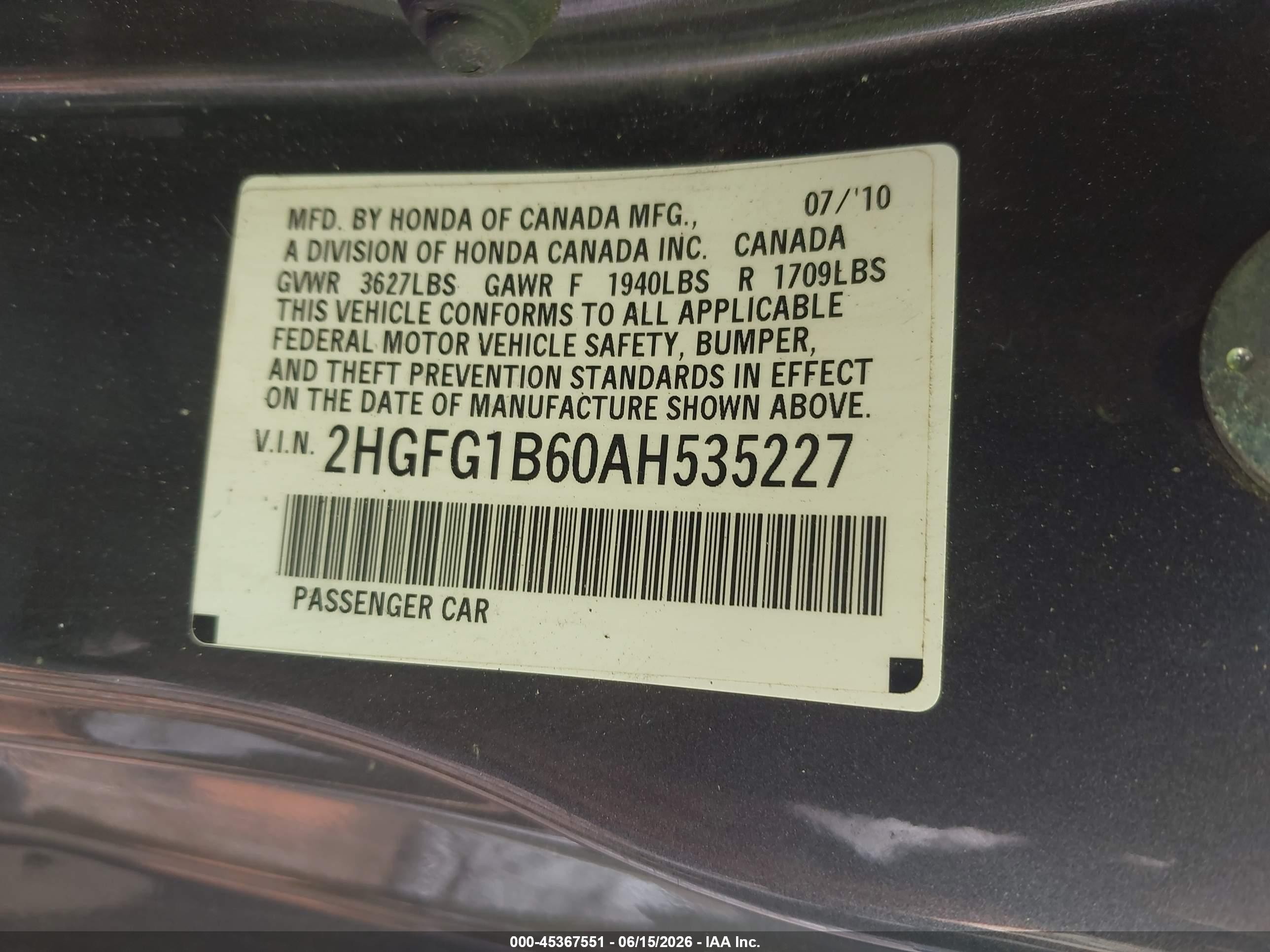 2010 Honda Civic Lx Gray vin: 2HGFG1B60AH535227