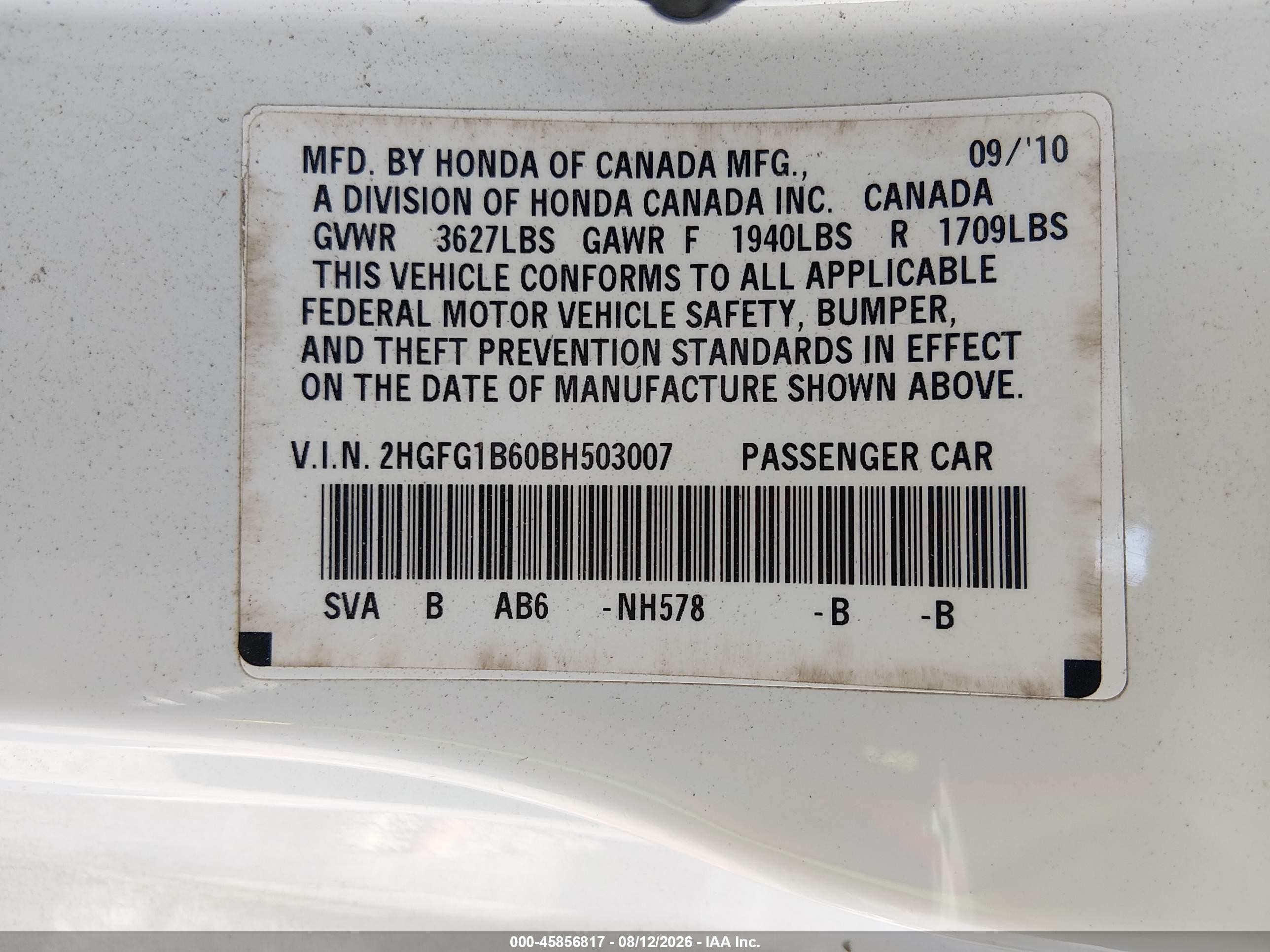 2011 Honda Civic Lx White vin: 2HGFG1B60BH503007