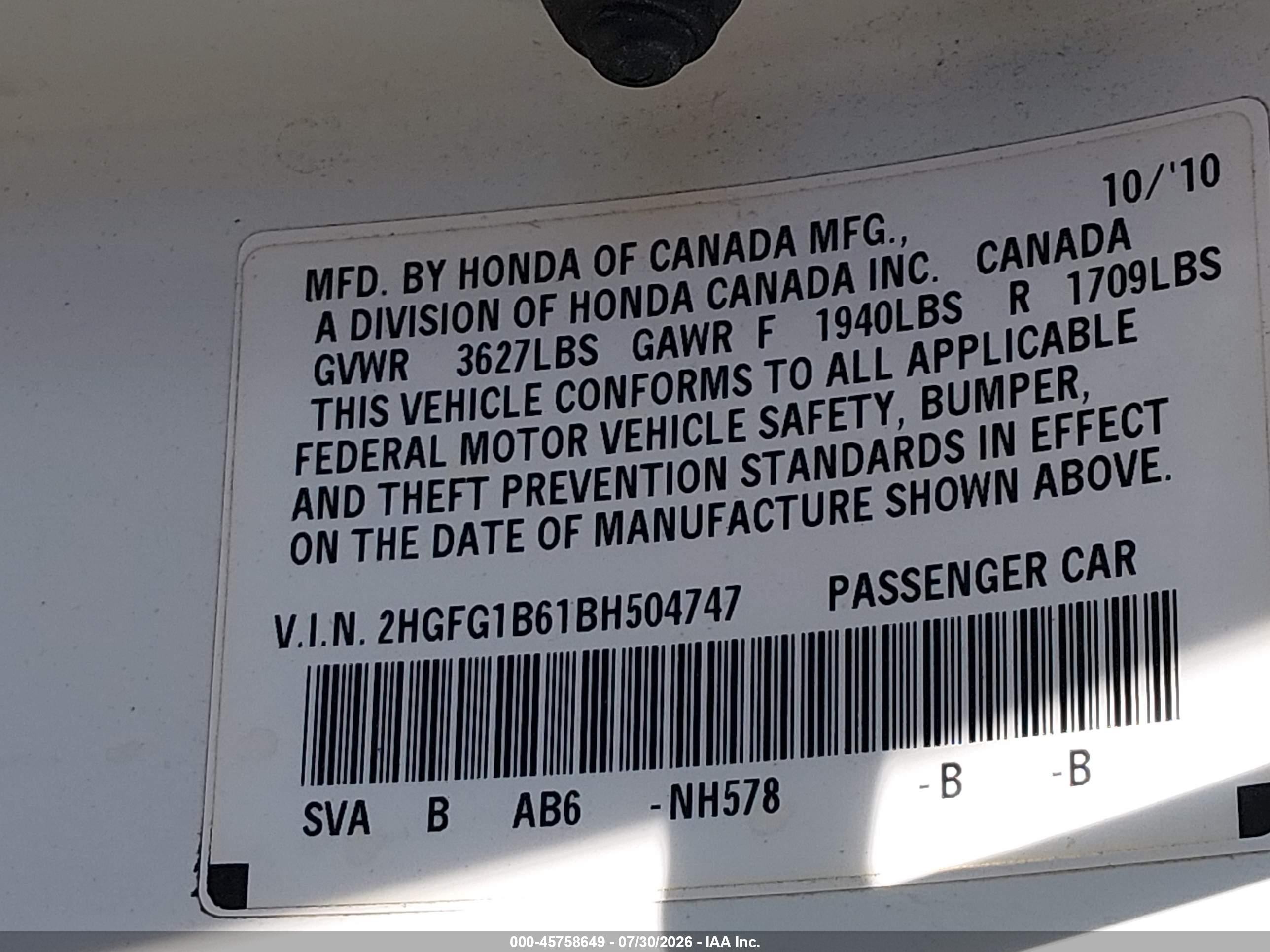 2011 Honda Civic Lx White vin: 2HGFG1B61BH504747
