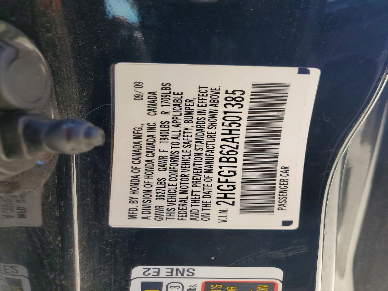 2010 Honda Civic Lx Black vin: 2HGFG1B62AH501385