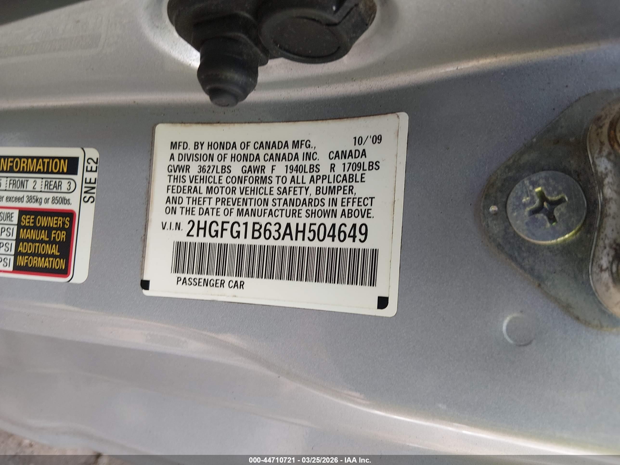 2010 Honda Civic Lx Silver vin: 2HGFG1B63AH504649