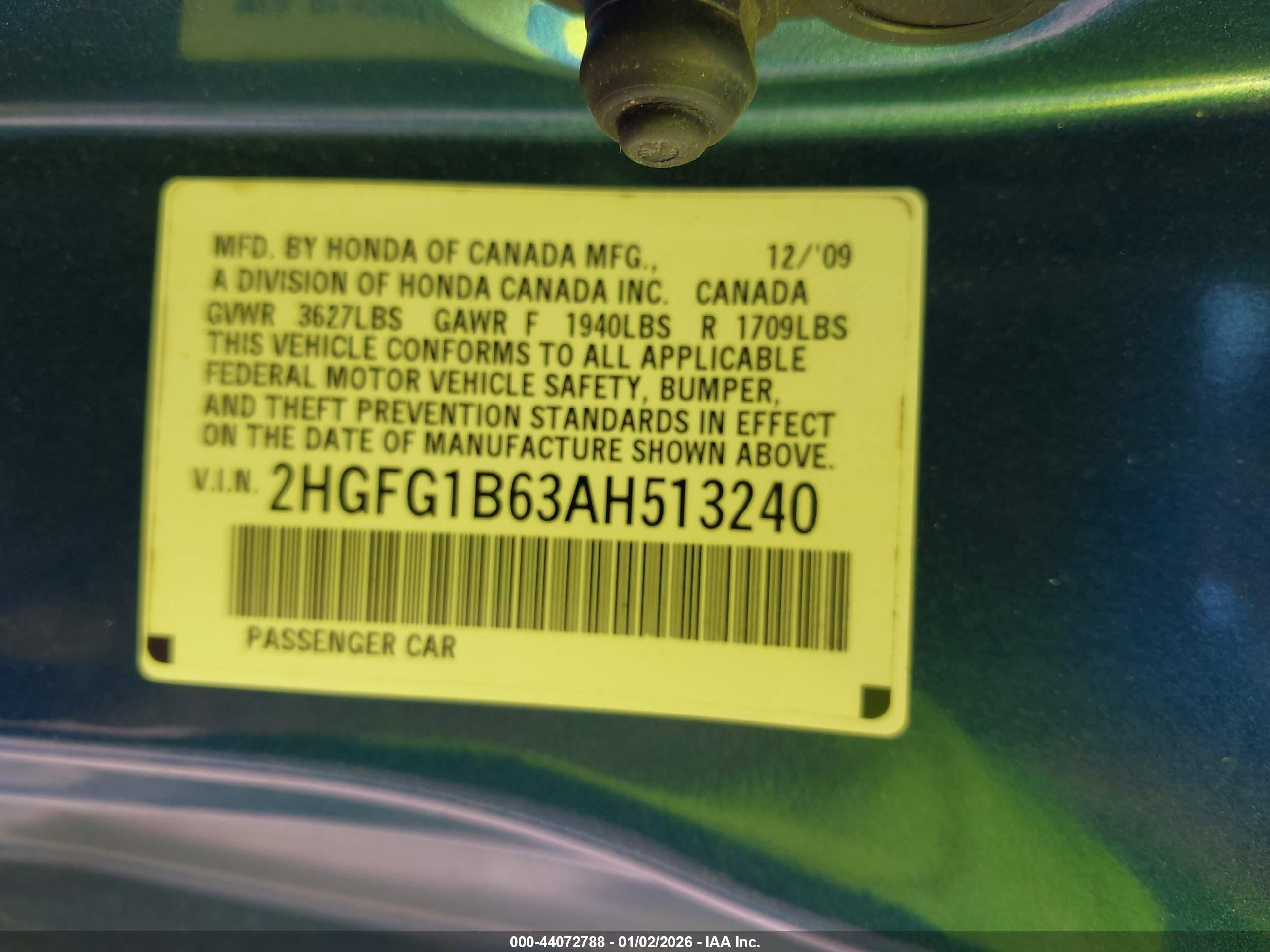 2010 Honda Civic Lx Blue vin: 2HGFG1B63AH513240