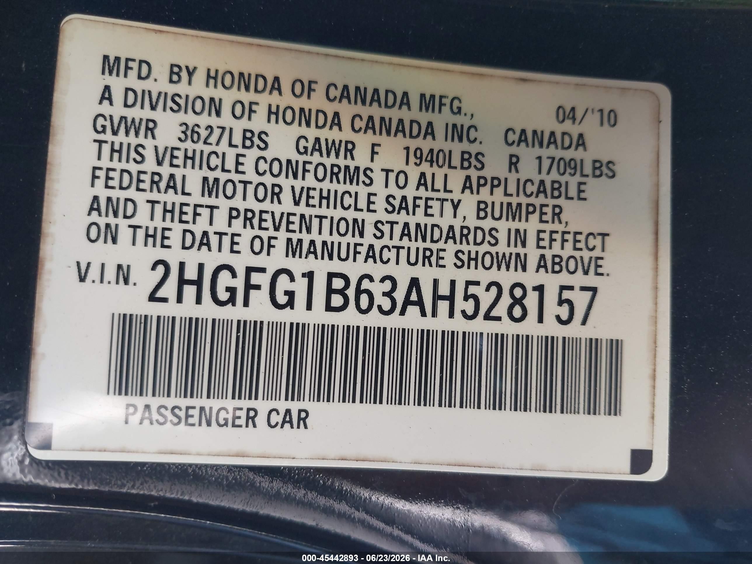 2010 Honda Civic Lx Black vin: 2HGFG1B63AH528157