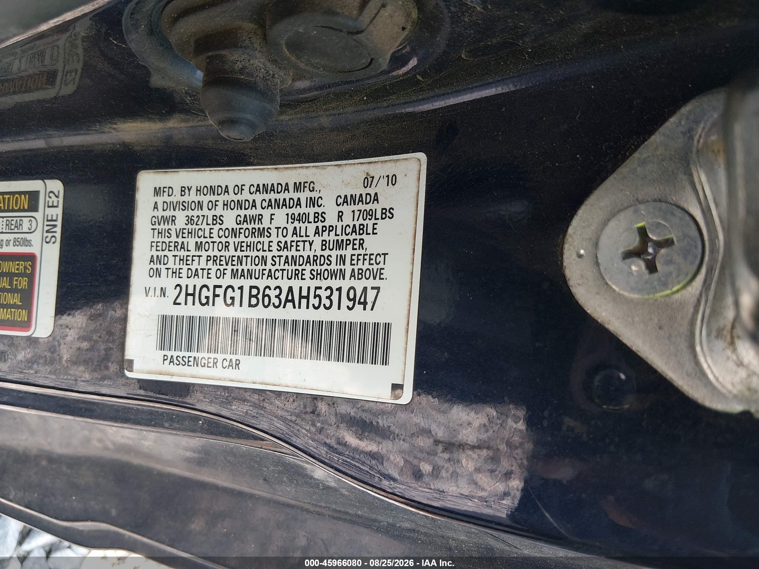2010 Honda Civic Lx Blue vin: 2HGFG1B63AH531947