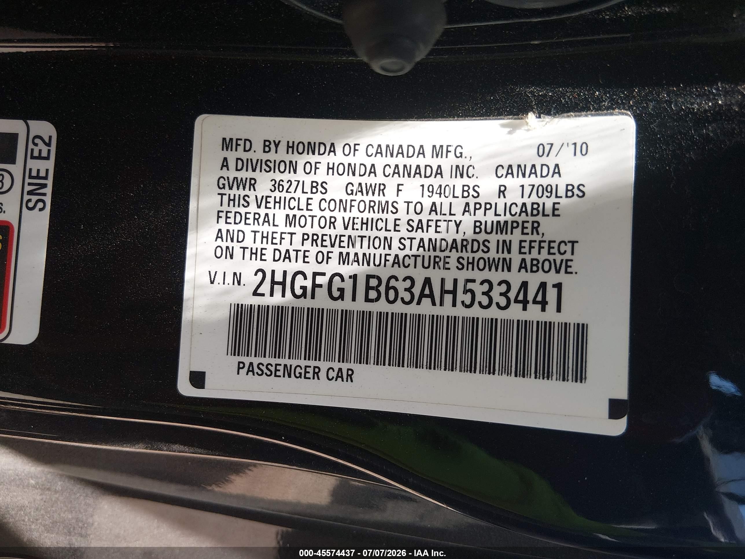 2010 Honda Civic Lx Black vin: 2HGFG1B63AH533441