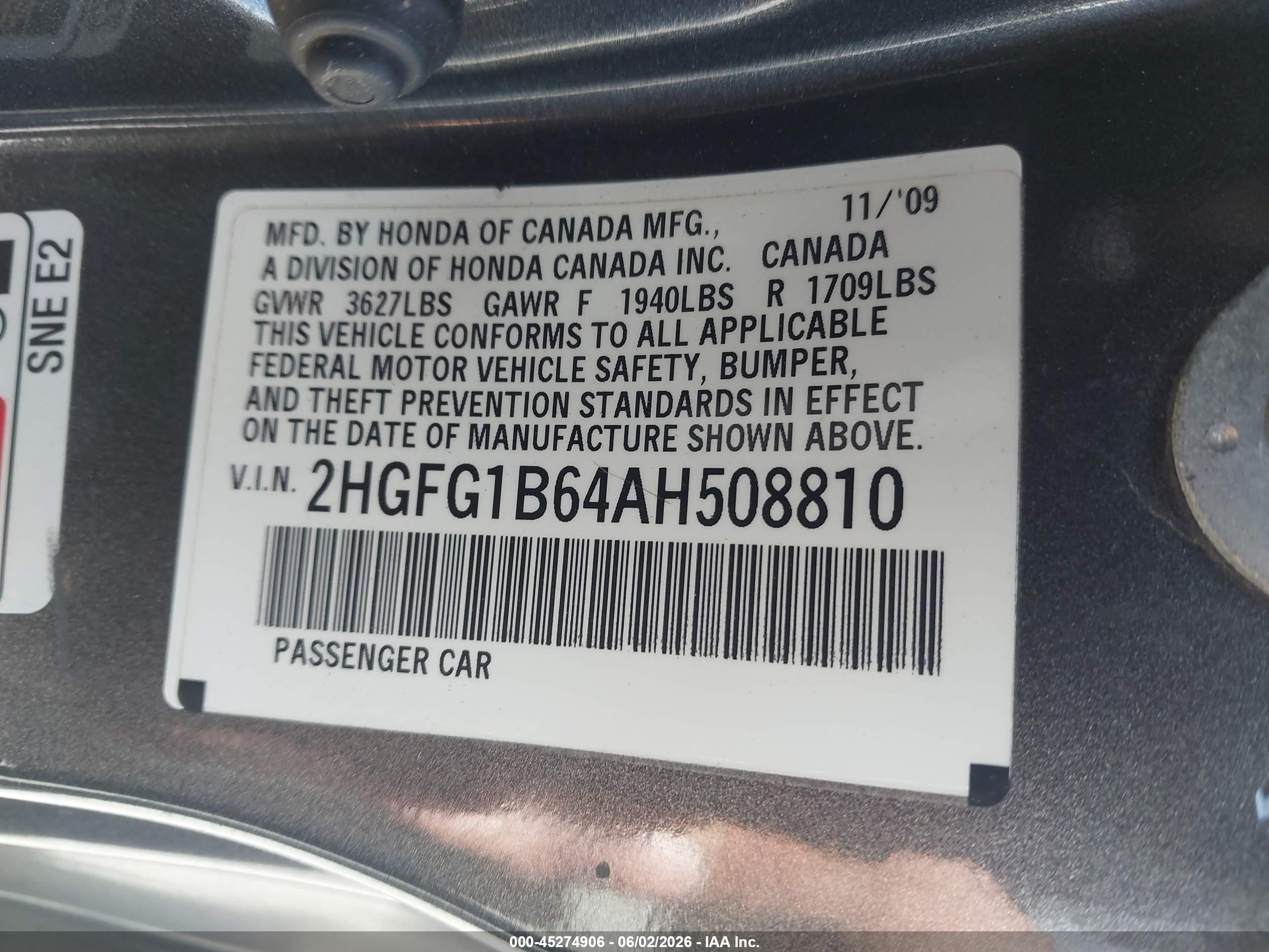 2010 Honda Civic Lx Gray vin: 2HGFG1B64AH508810