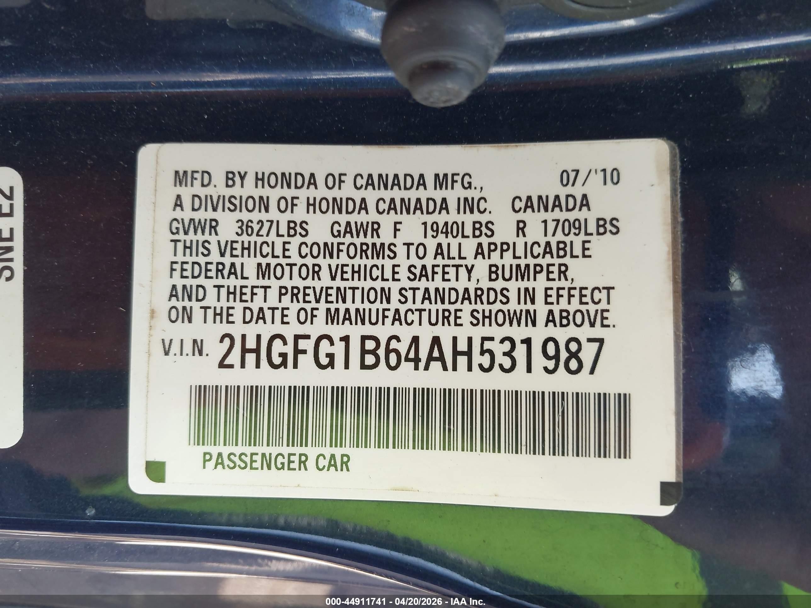 2010 Honda Civic Lx Navy vin: 2HGFG1B64AH531987