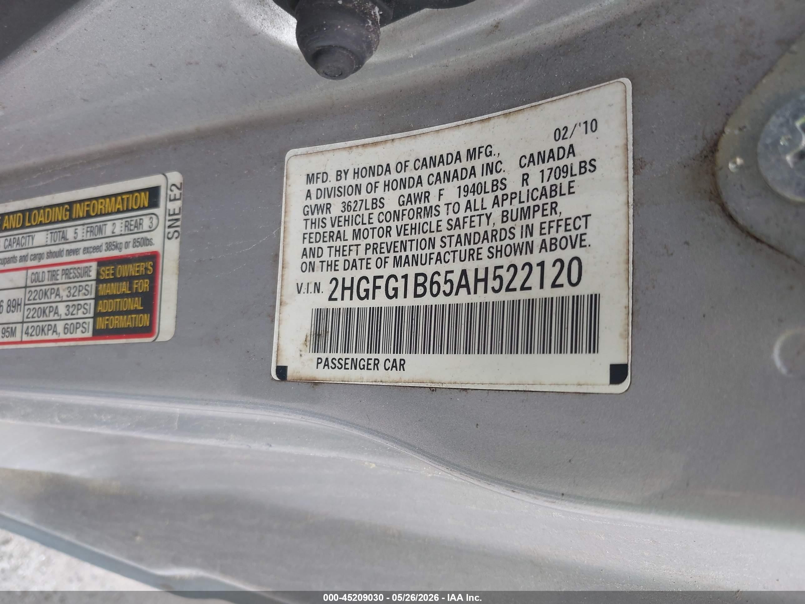 2010 Honda Civic Lx Серебряный vin: 2HGFG1B65AH522120