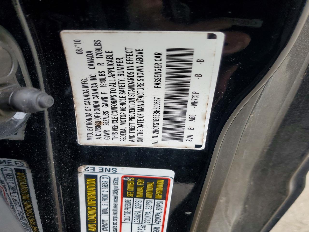 2011 Honda Civic Lx Black vin: 2HGFG1B65BH500667