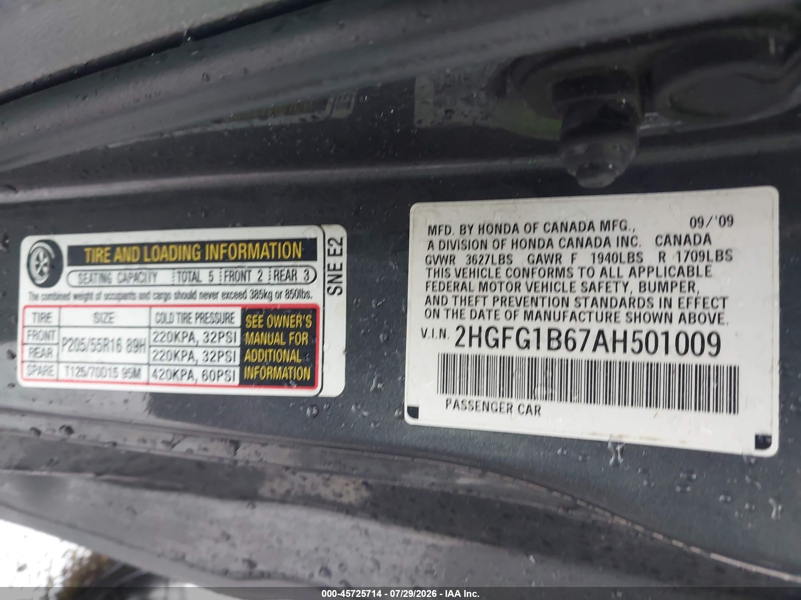 2010 Honda Civic Lx Gray vin: 2HGFG1B67AH501009