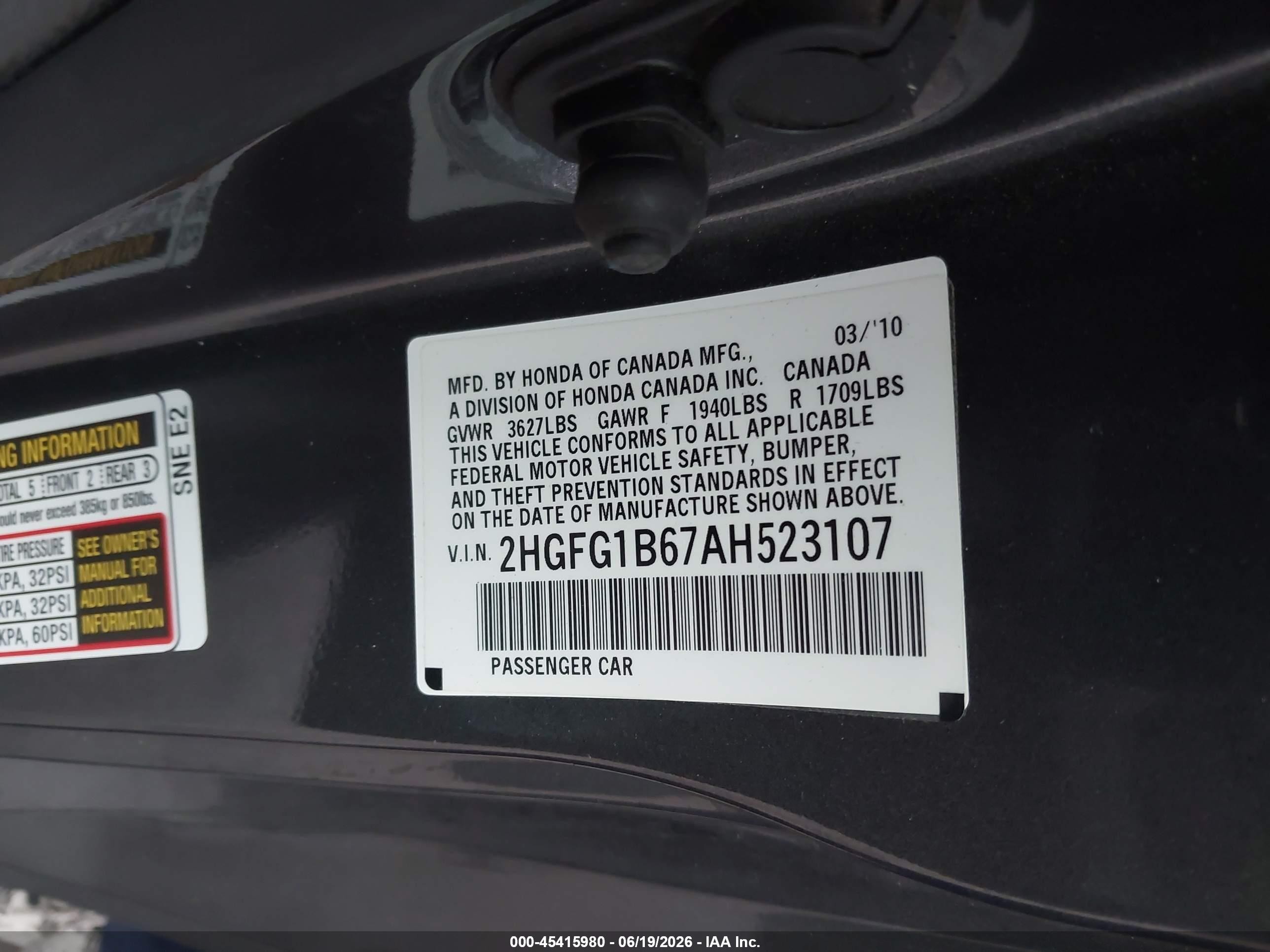 2010 Honda Civic Lx Gray vin: 2HGFG1B67AH523107