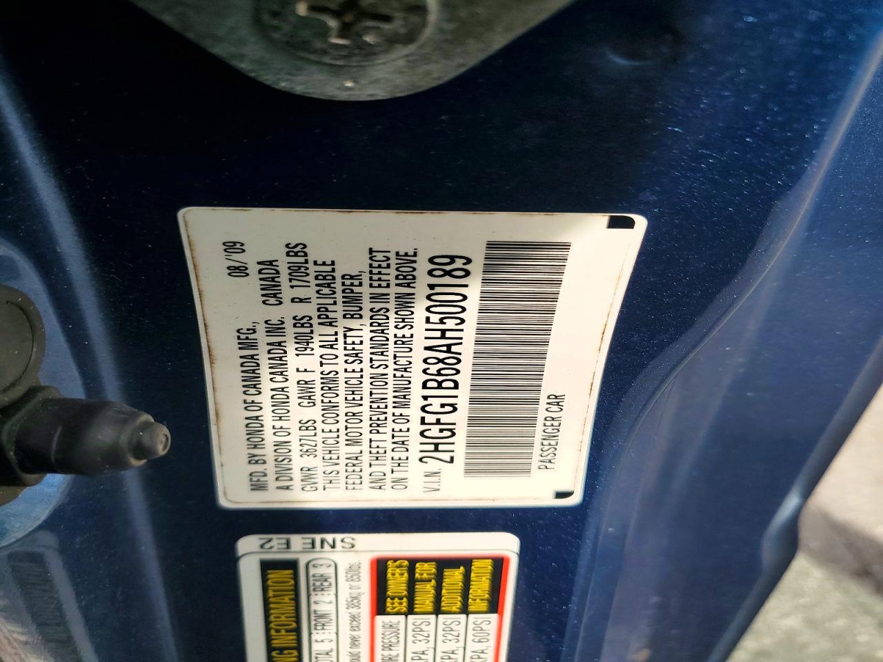 2010 Honda Civic Lx Blue vin: 2HGFG1B68AH500189