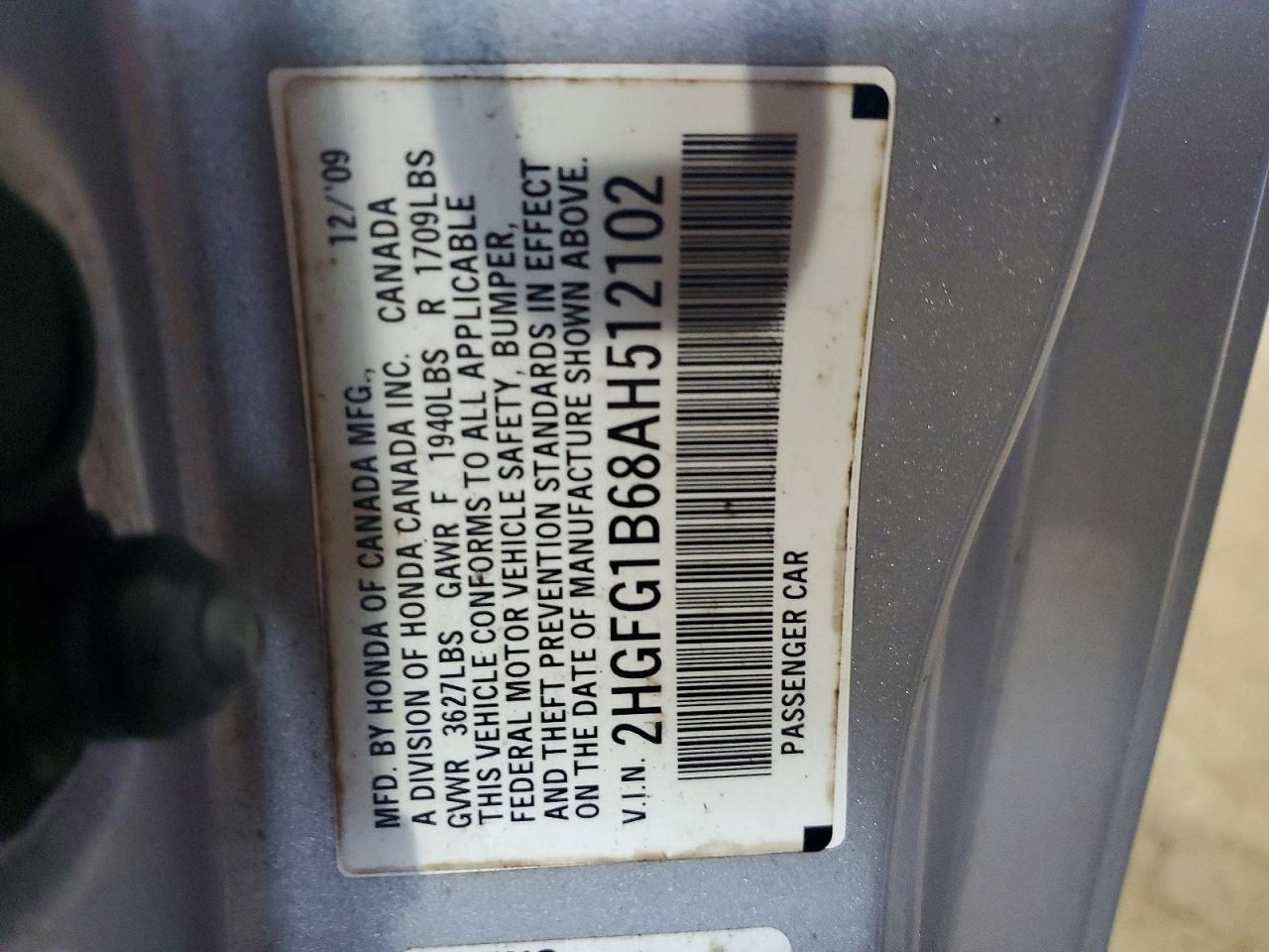 2010 Honda Civic Lx Silver vin: 2HGFG1B68AH512102