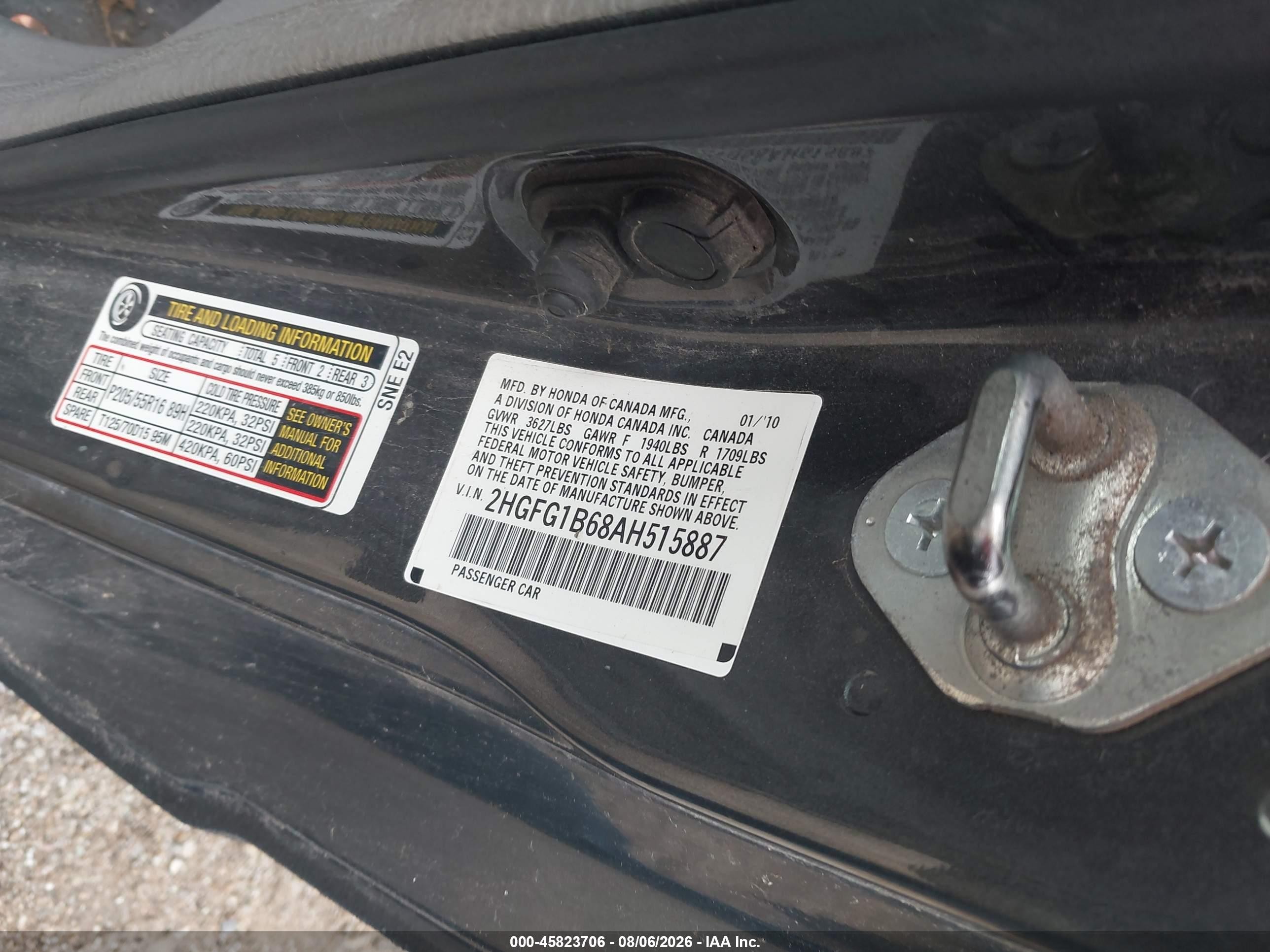 2010 Honda Civic Lx Black vin: 2HGFG1B68AH515887