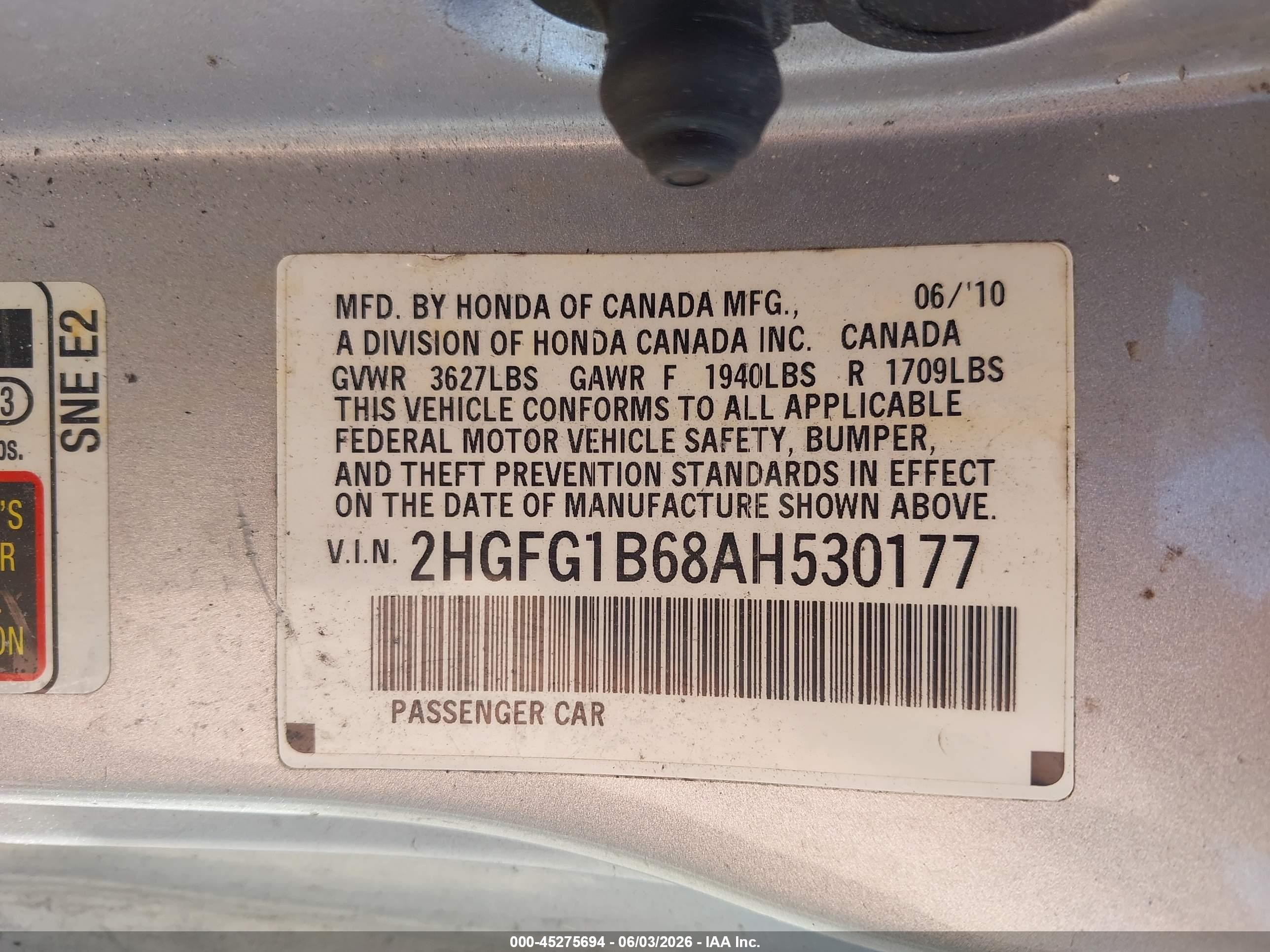 2010 Honda Civic Lx Серебряный vin: 2HGFG1B68AH530177