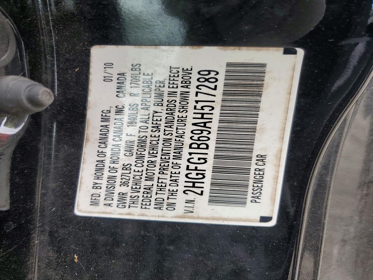 2010 Honda Civic Lx Черный vin: 2HGFG1B69AH517289