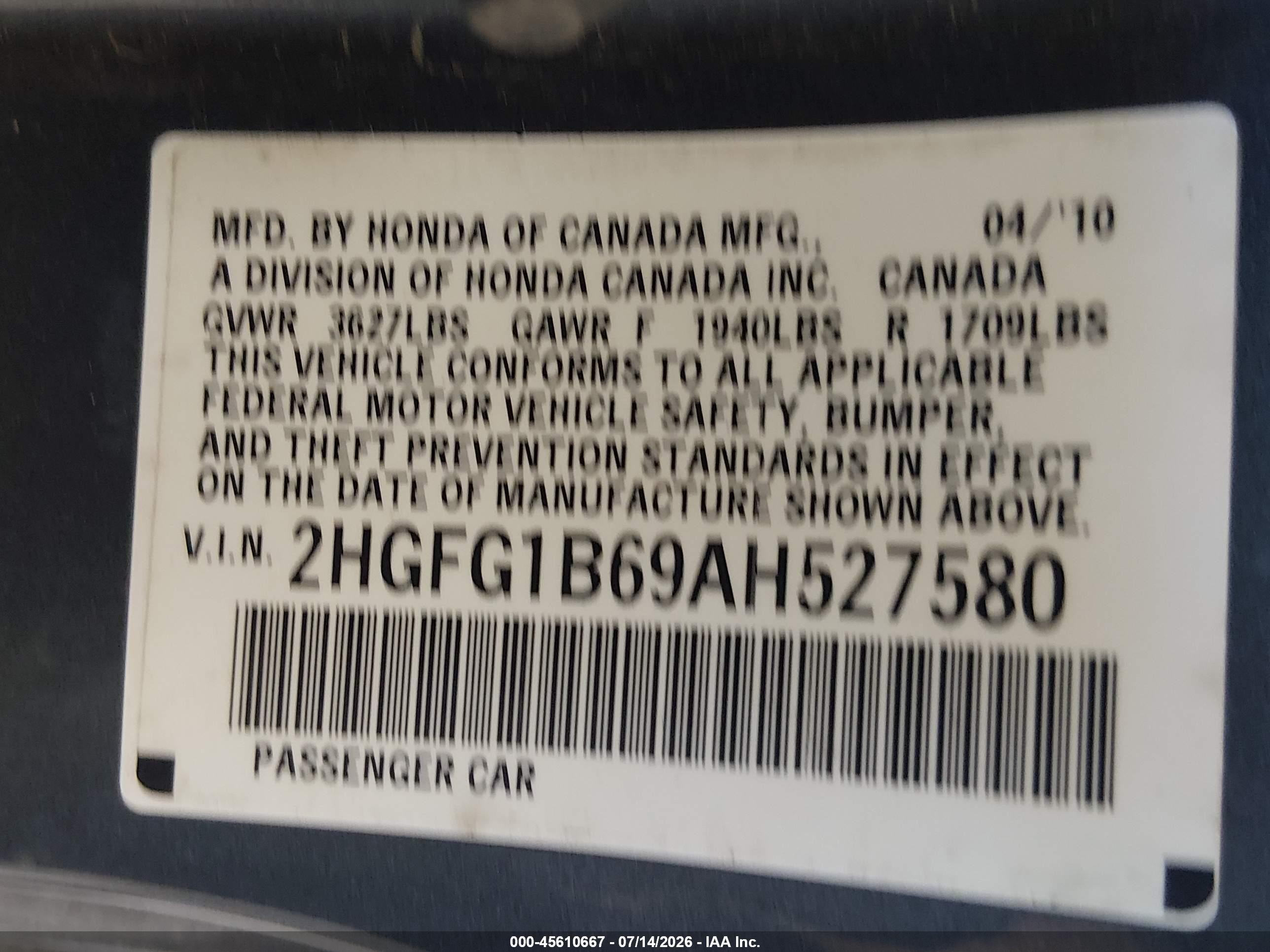 2010 Honda Civic Lx Gray vin: 2HGFG1B69AH527580