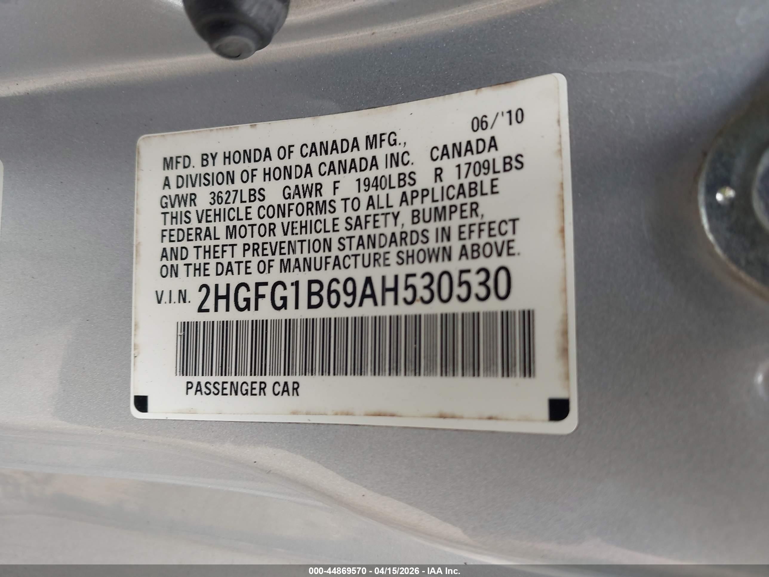 2010 Honda Civic Lx Серебряный vin: 2HGFG1B69AH530530