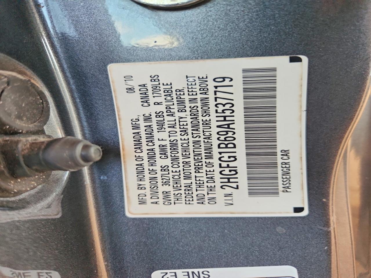 2010 Honda Civic Lx Gray vin: 2HGFG1B69AH537719