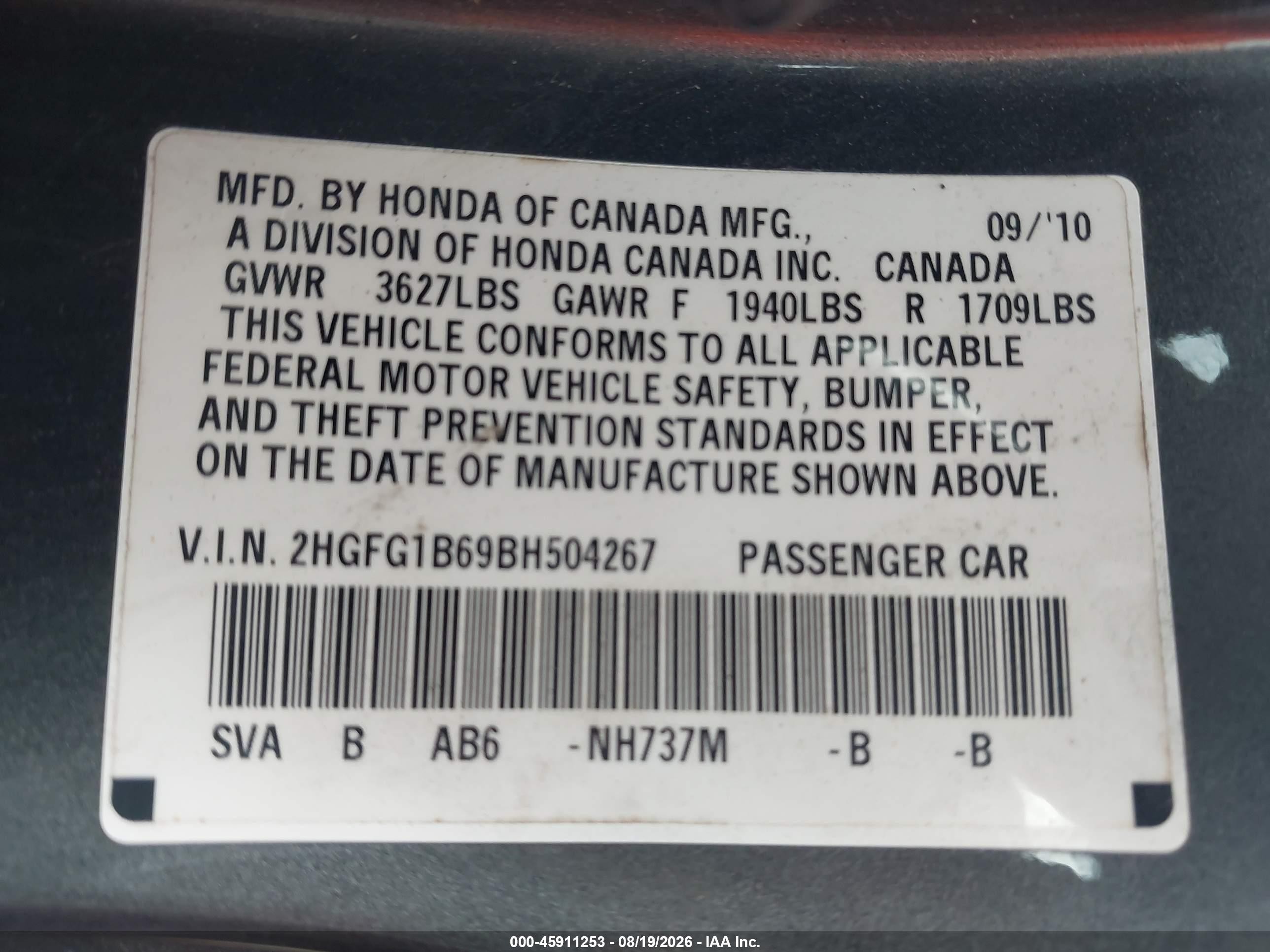 2011 Honda Civic Lx Gray vin: 2HGFG1B69BH504267