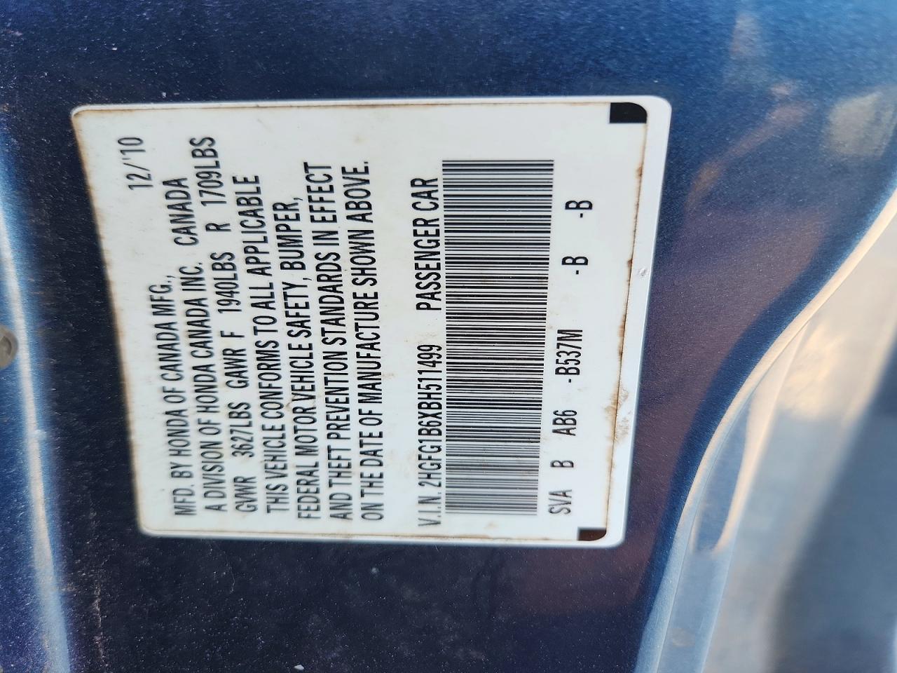 2011 Honda Civic Lx Blue vin: 2HGFG1B6XBH511499