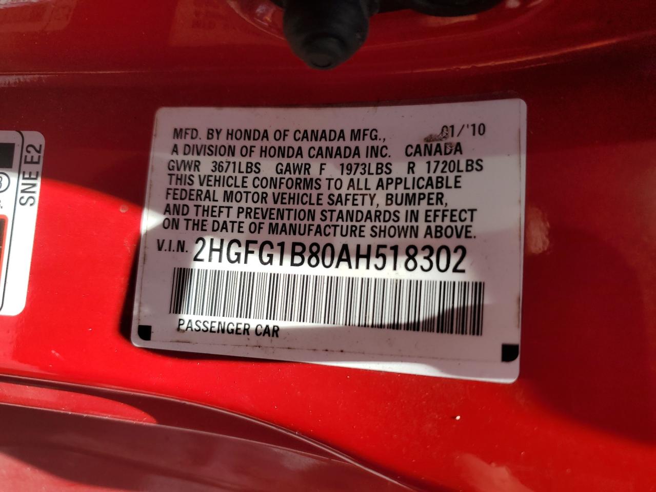 2010 Honda Civic Ex Red vin: 2HGFG1B80AH518302