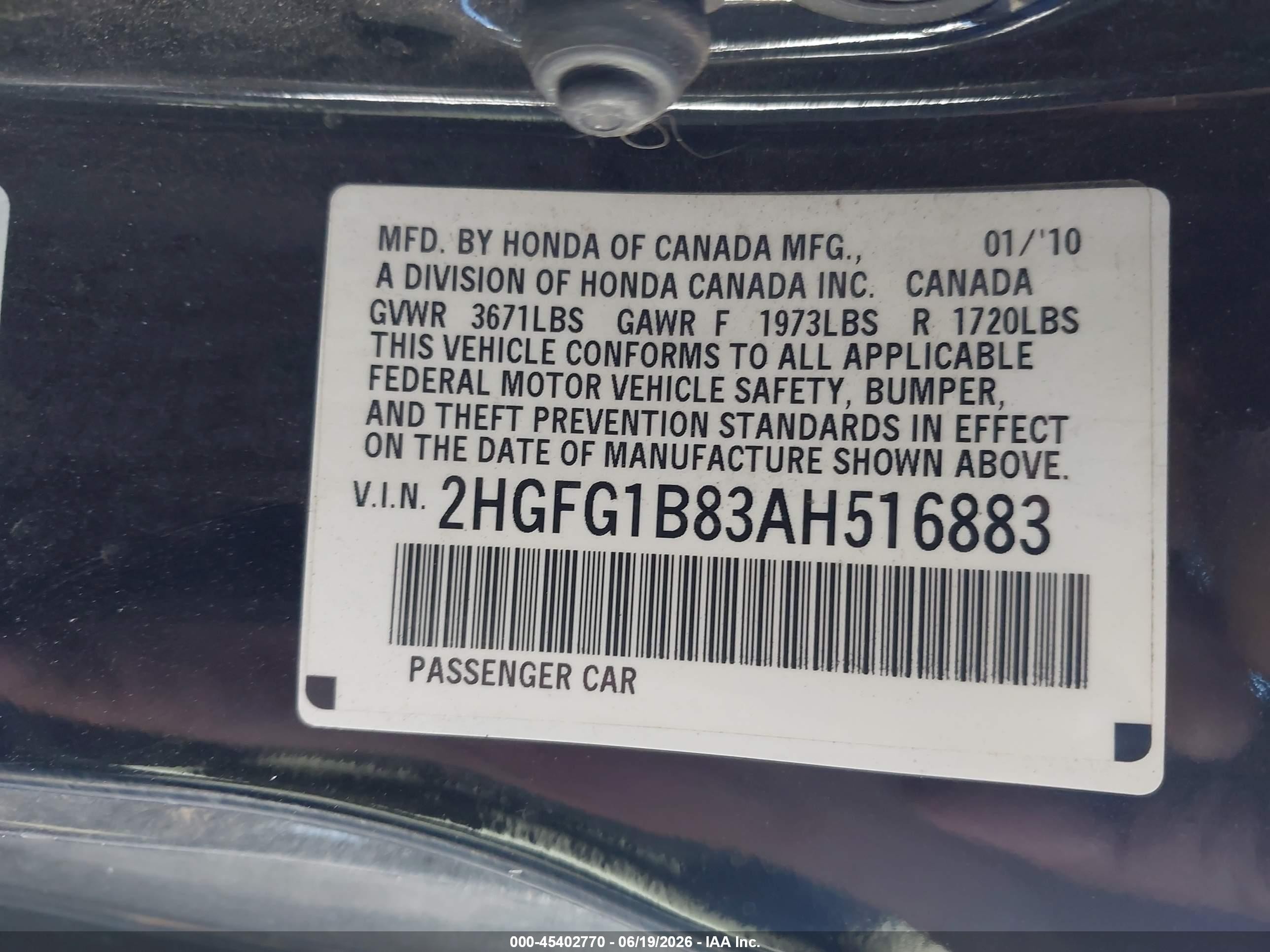 2010 Honda Civic Ex Black vin: 2HGFG1B83AH516883