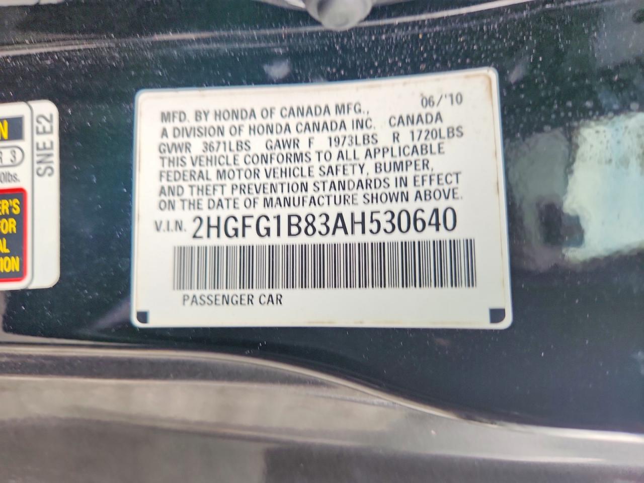 2010 Honda Civic Ex Black vin: 2HGFG1B83AH530640