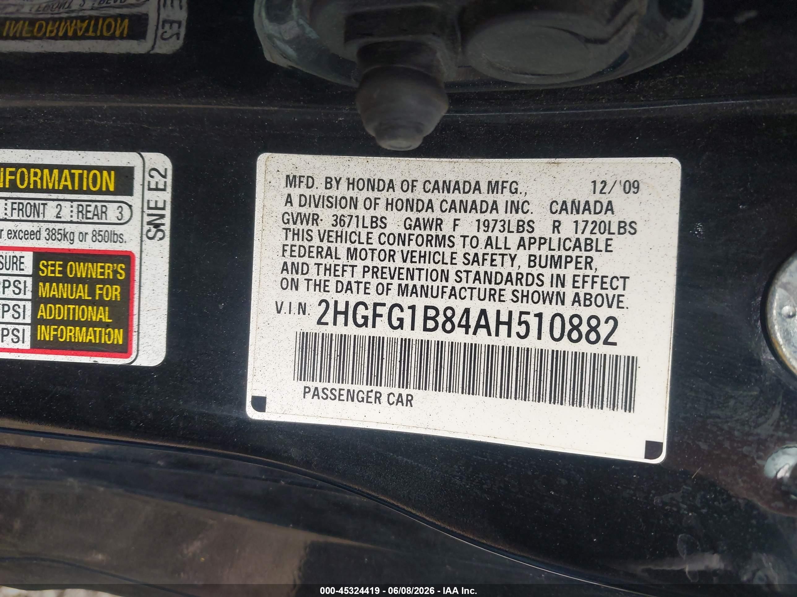2010 Honda Civic Ex Black vin: 2HGFG1B84AH510882