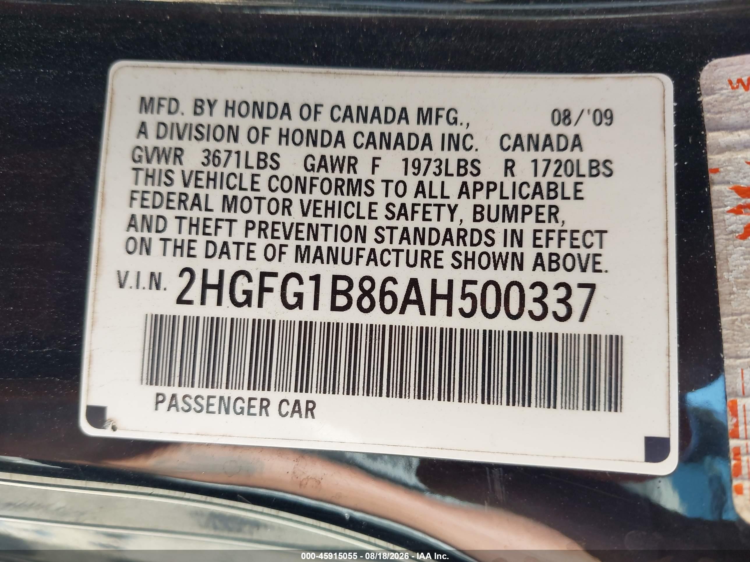 2010 Honda Civic Ex Black vin: 2HGFG1B86AH500337