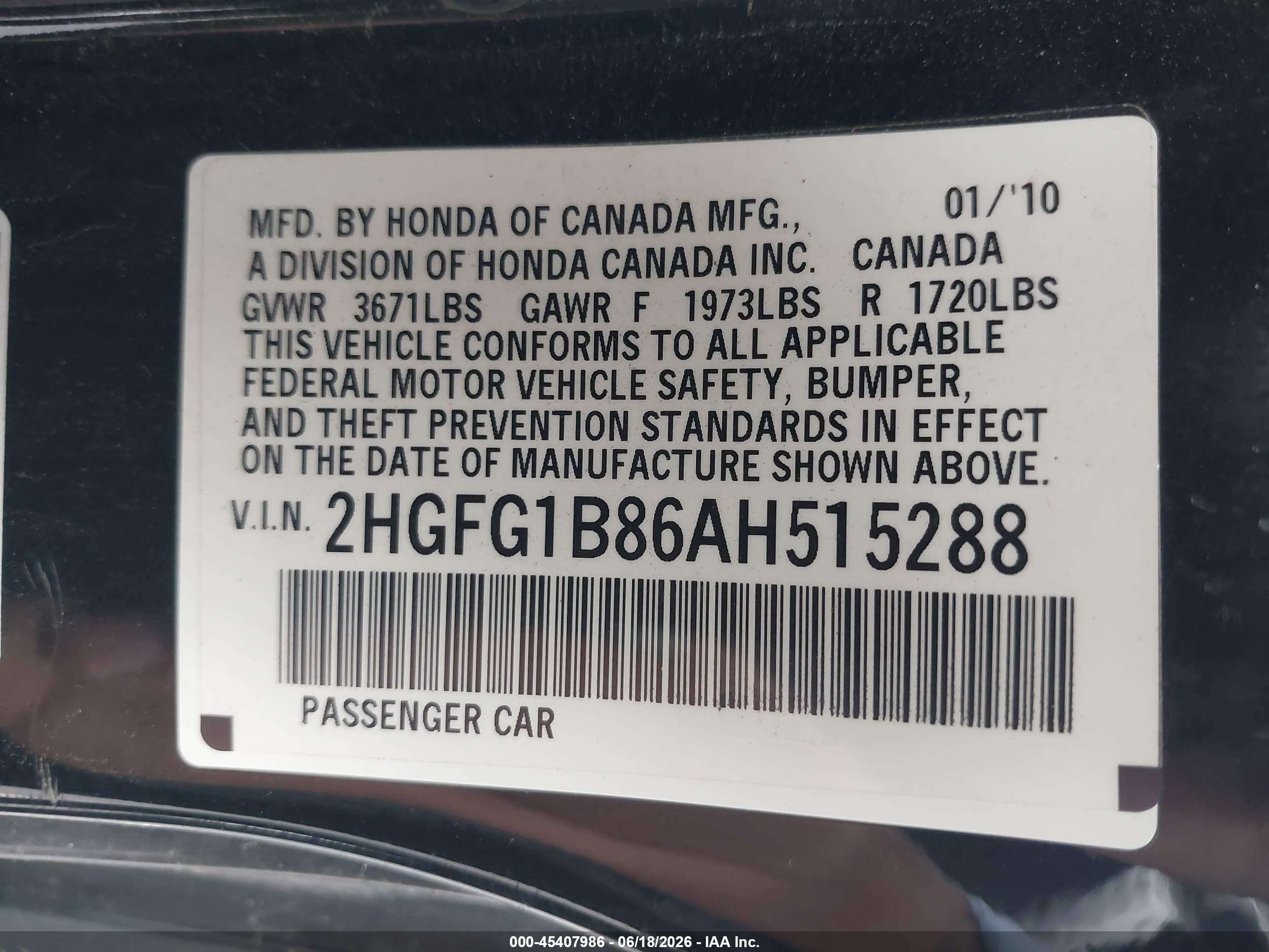 2010 Honda Civic Ex Черный vin: 2HGFG1B86AH515288