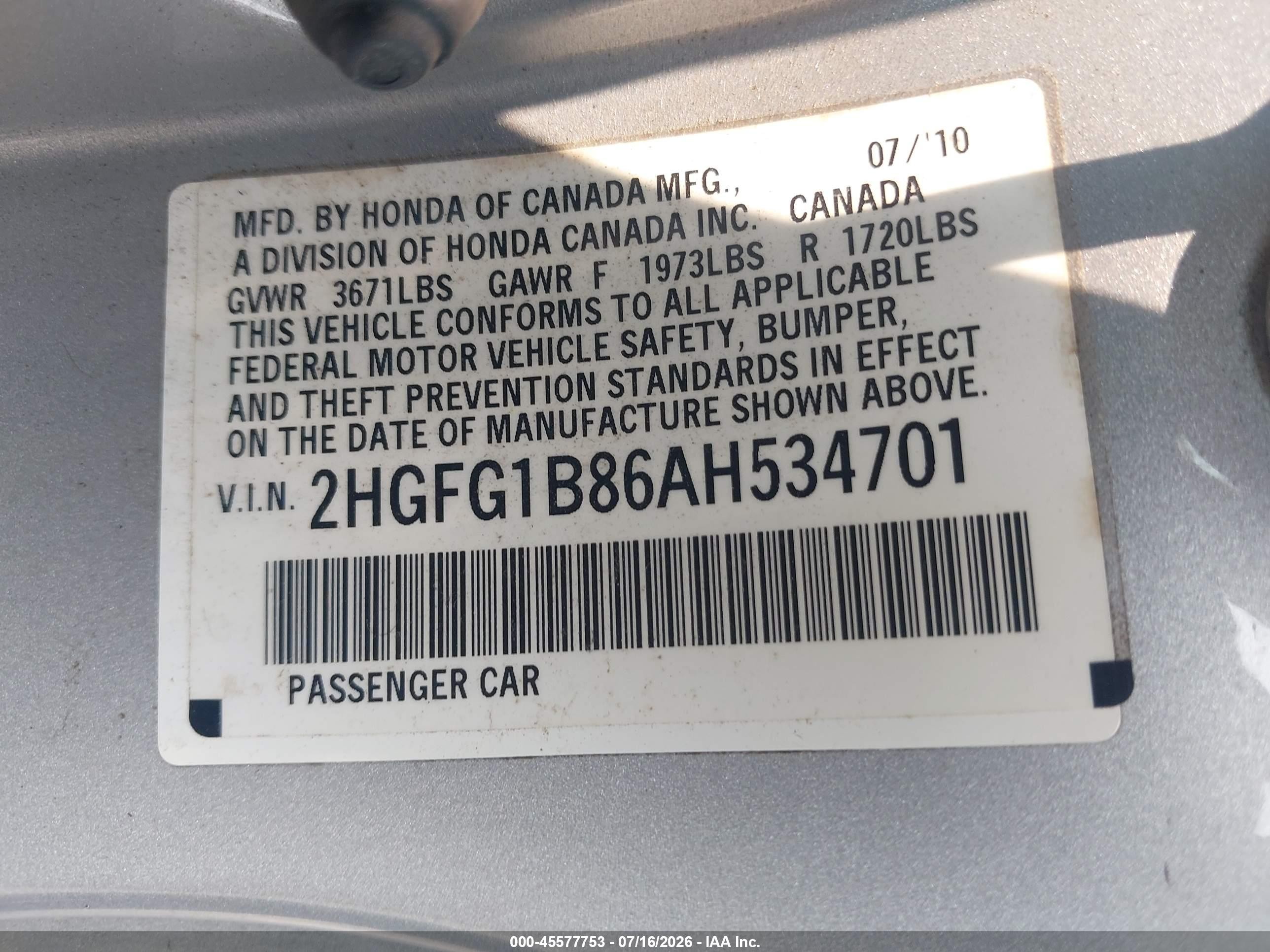 2010 Honda Civic Ex Silver vin: 2HGFG1B86AH534701