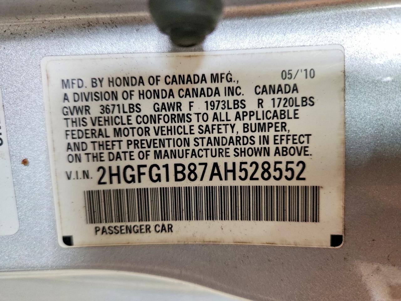 2010 Honda Civic Ex Silver vin: 2HGFG1B87AH528552