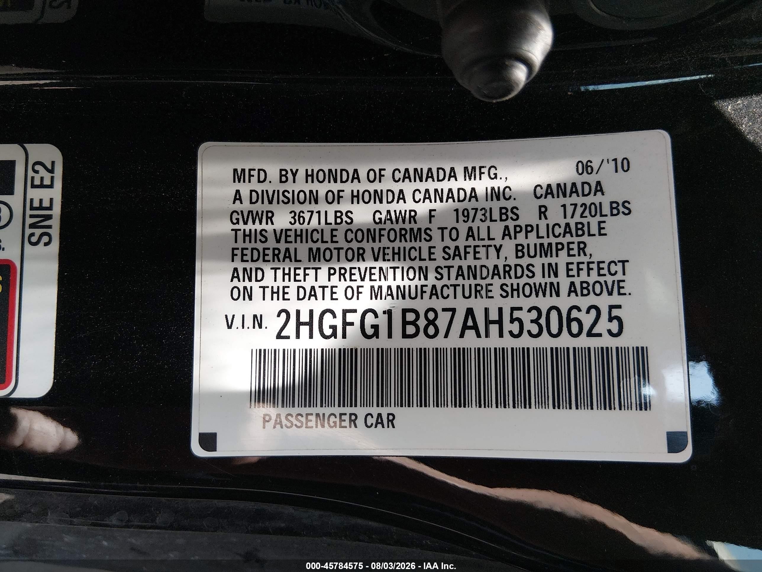 2010 Honda Civic Ex Black vin: 2HGFG1B87AH530625