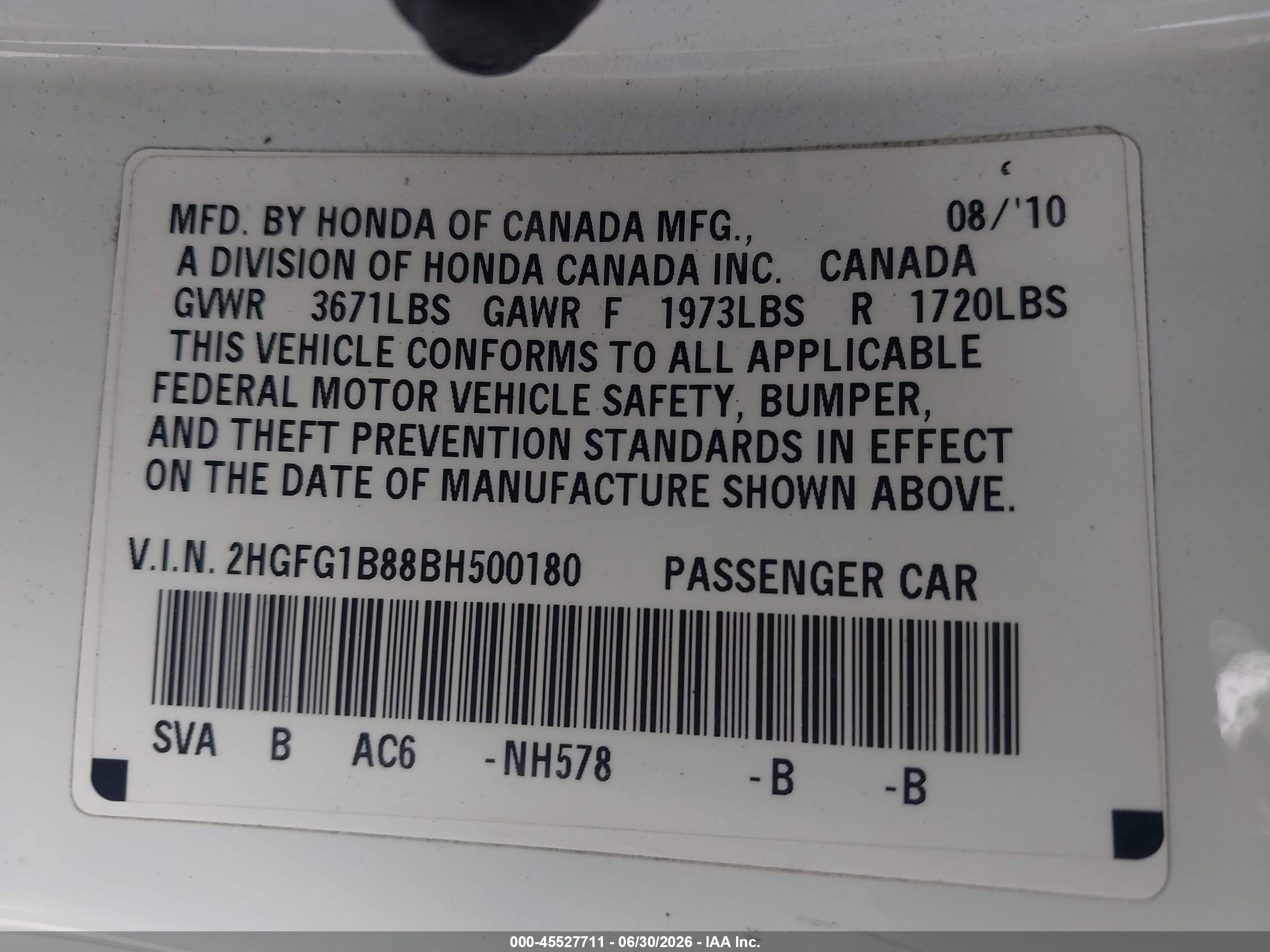 2011 Honda Civic Ex White vin: 2HGFG1B88BH500180
