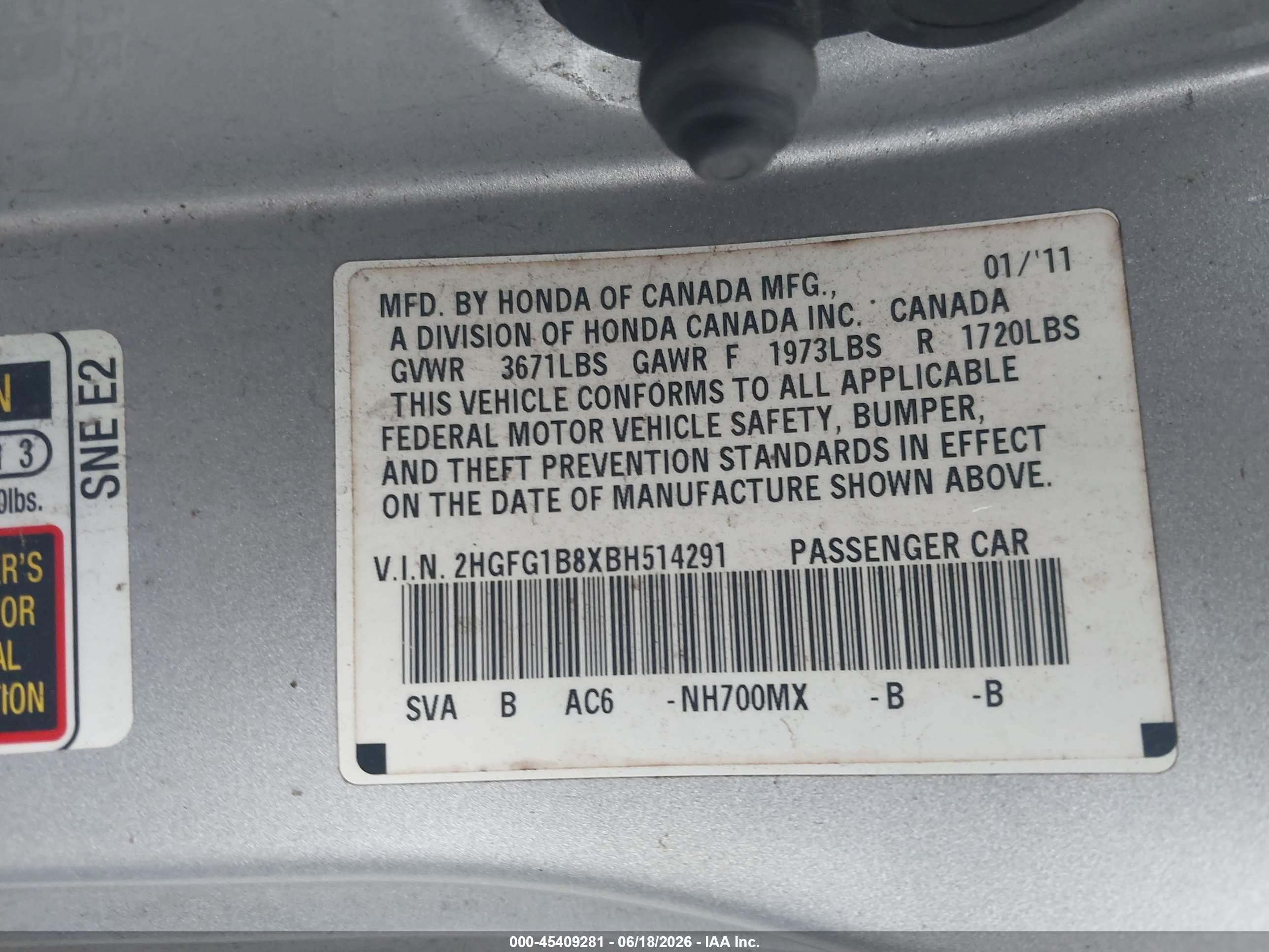 2011 Honda Civic Ex Silver vin: 2HGFG1B8XBH514291