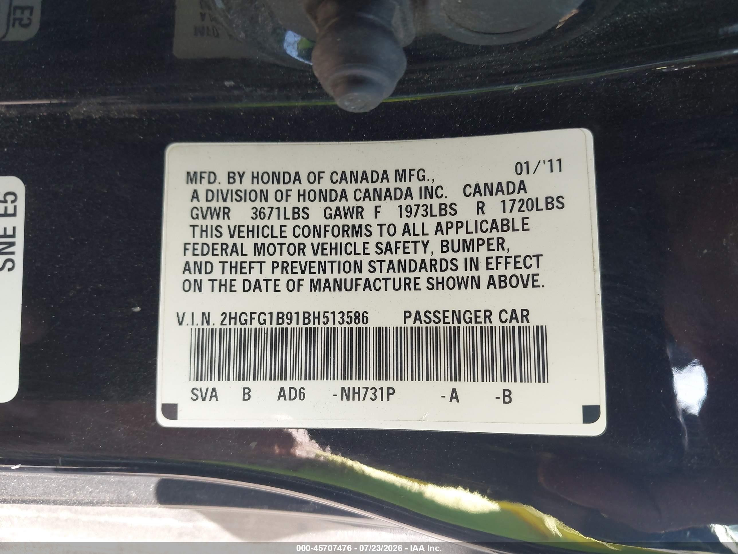 2011 Honda Civic Ex-l Black vin: 2HGFG1B91BH513586