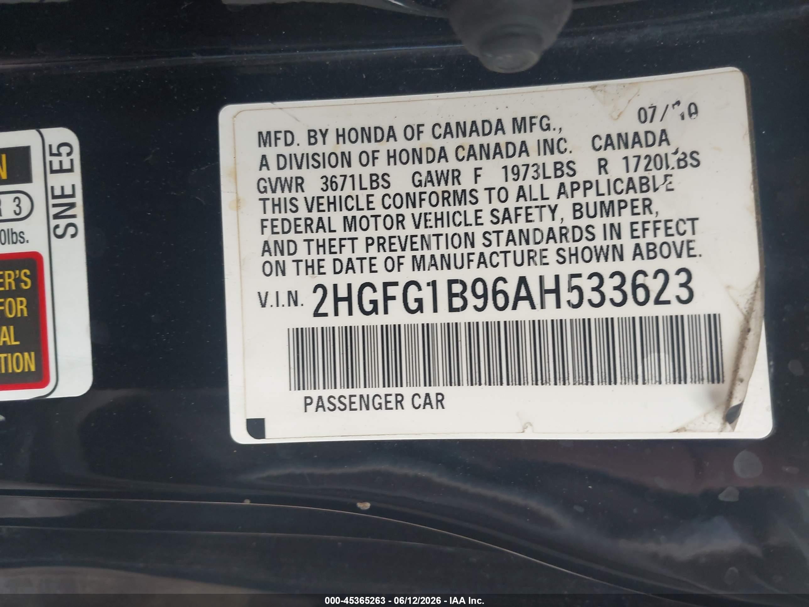 2010 Honda Civic Ex-l Black vin: 2HGFG1B96AH533623