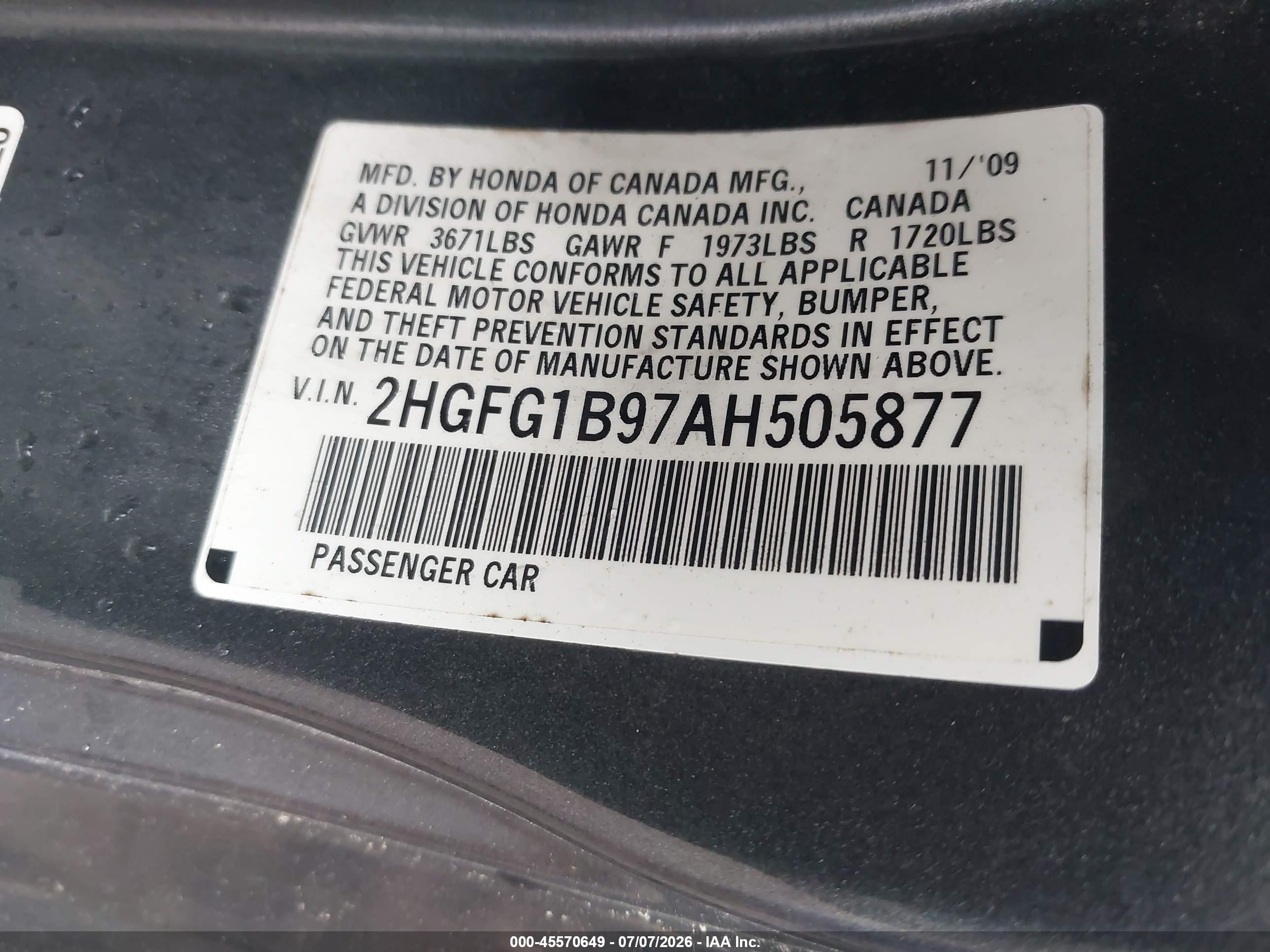 2010 Honda Civic Ex-l Gray vin: 2HGFG1B97AH505877