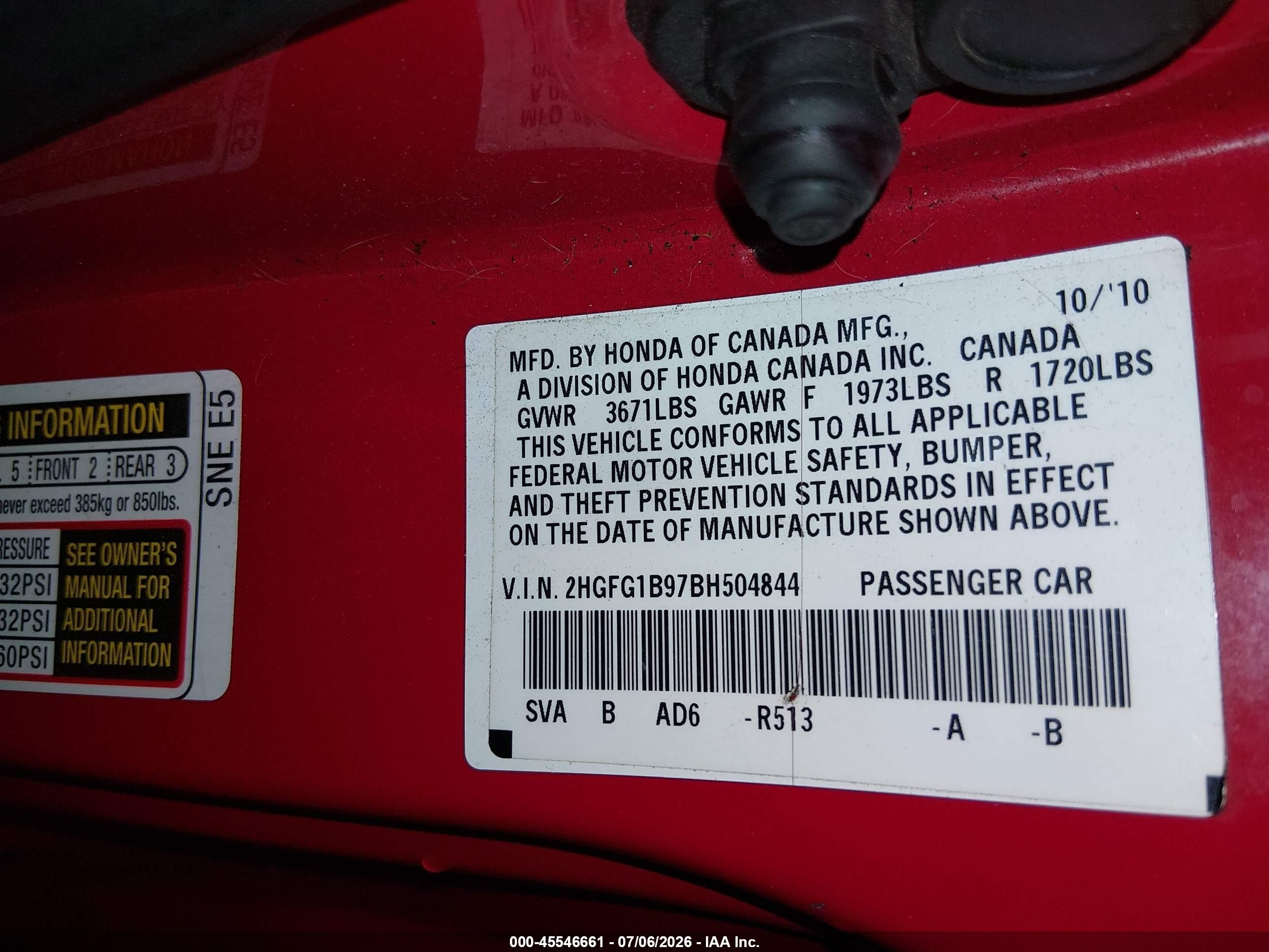 2011 Honda Civic Ex-l Red vin: 2HGFG1B97BH504844