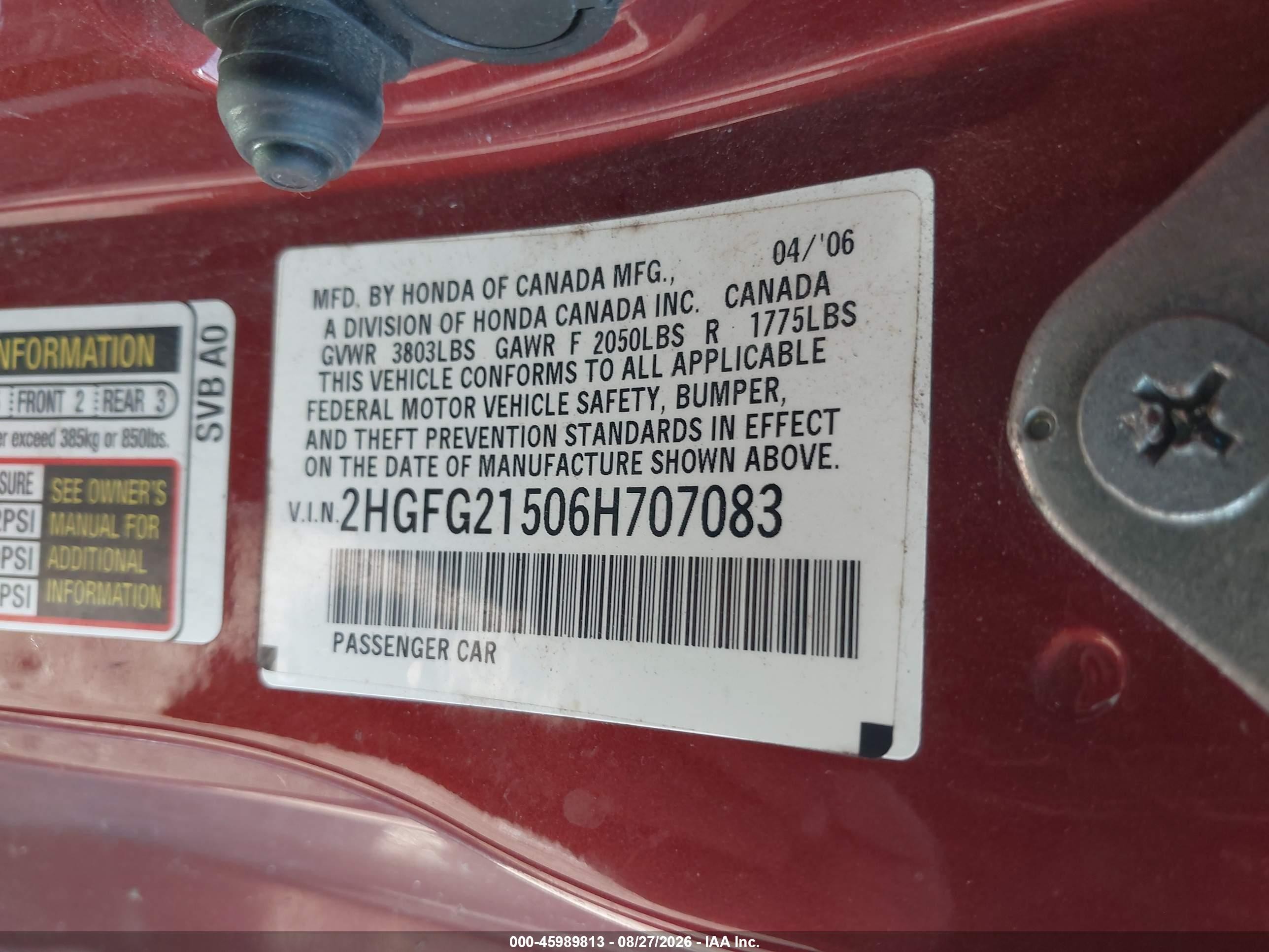 2006 Honda Civic Si Red vin: 2HGFG21506H707083