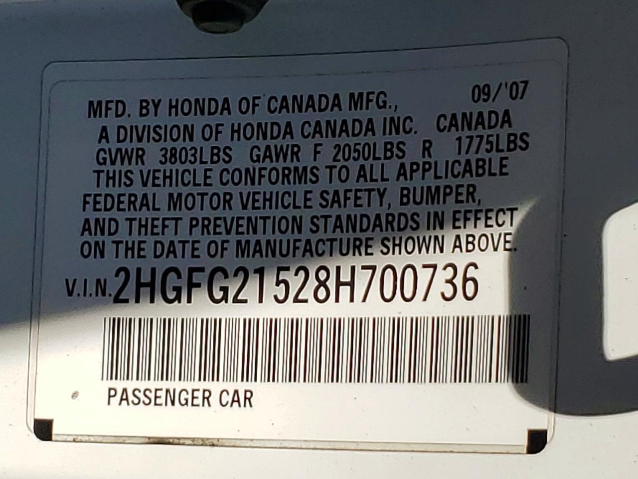 2008 Honda Civic Si White vin: 2HGFG21528H700736