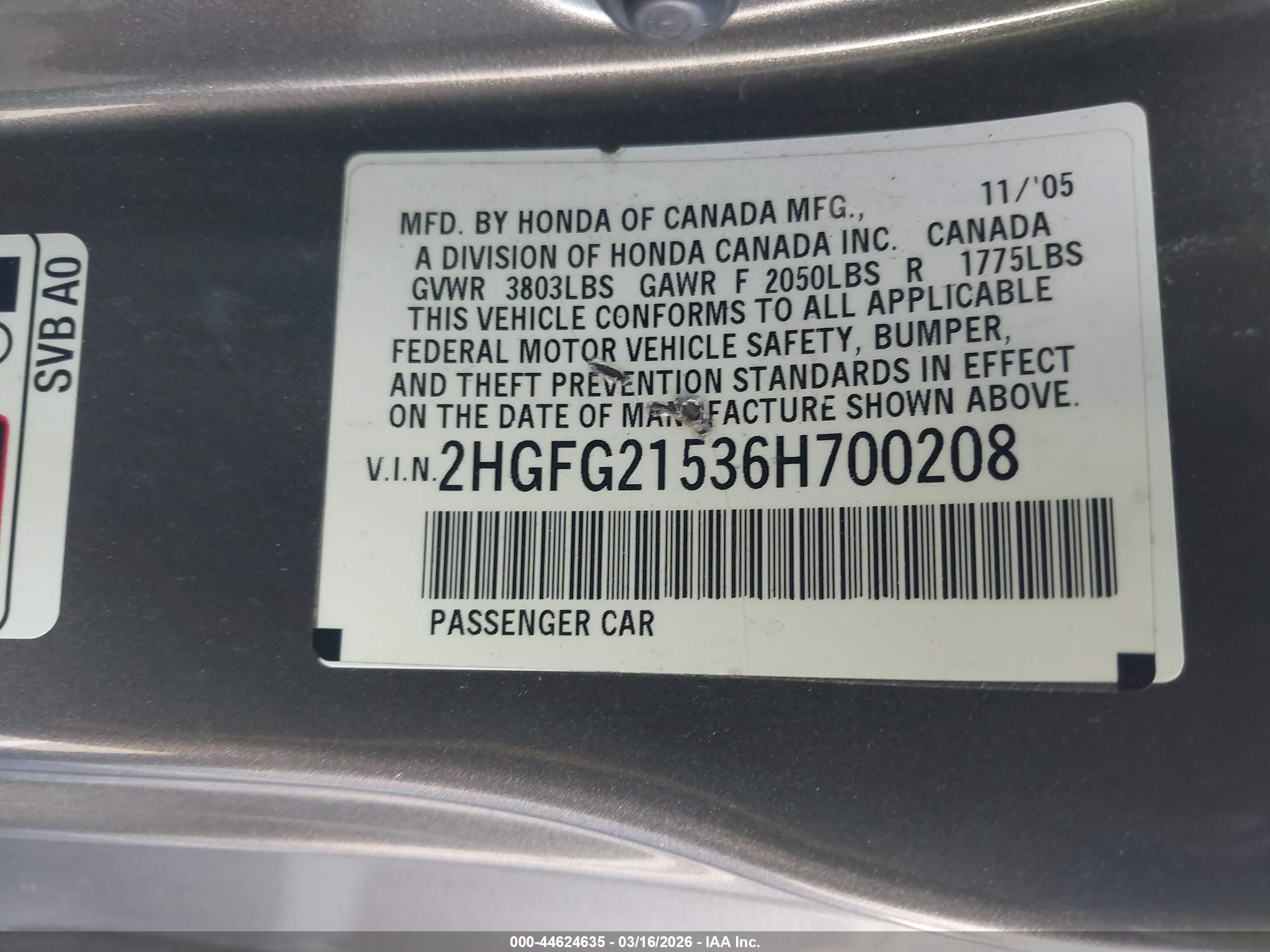 2006 Honda Civic Si Si/si (m6)/w/navi   St Gray vin: 2HGFG21536H700208