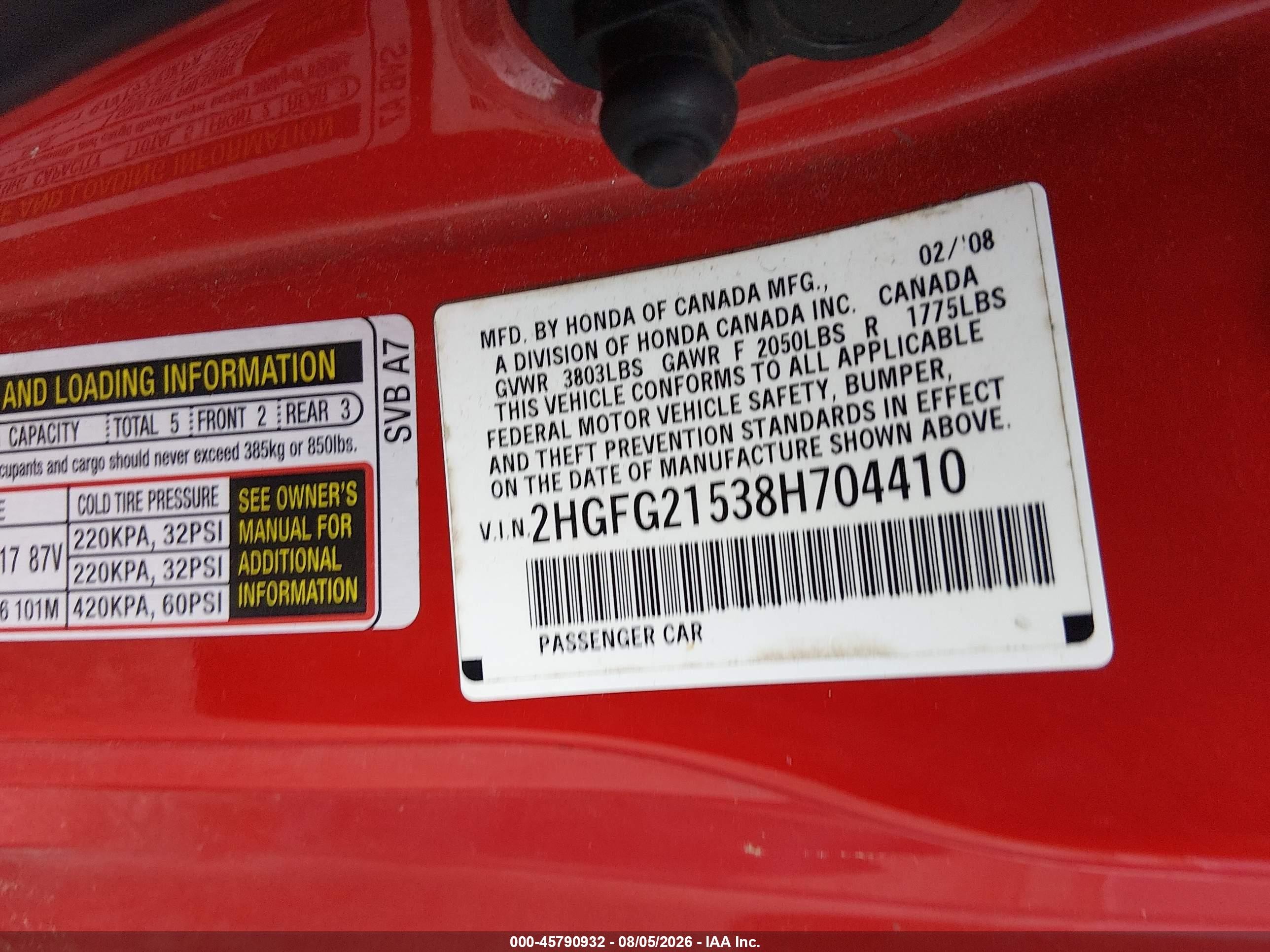 2008 Honda Civic Si Red vin: 2HGFG21538H704410